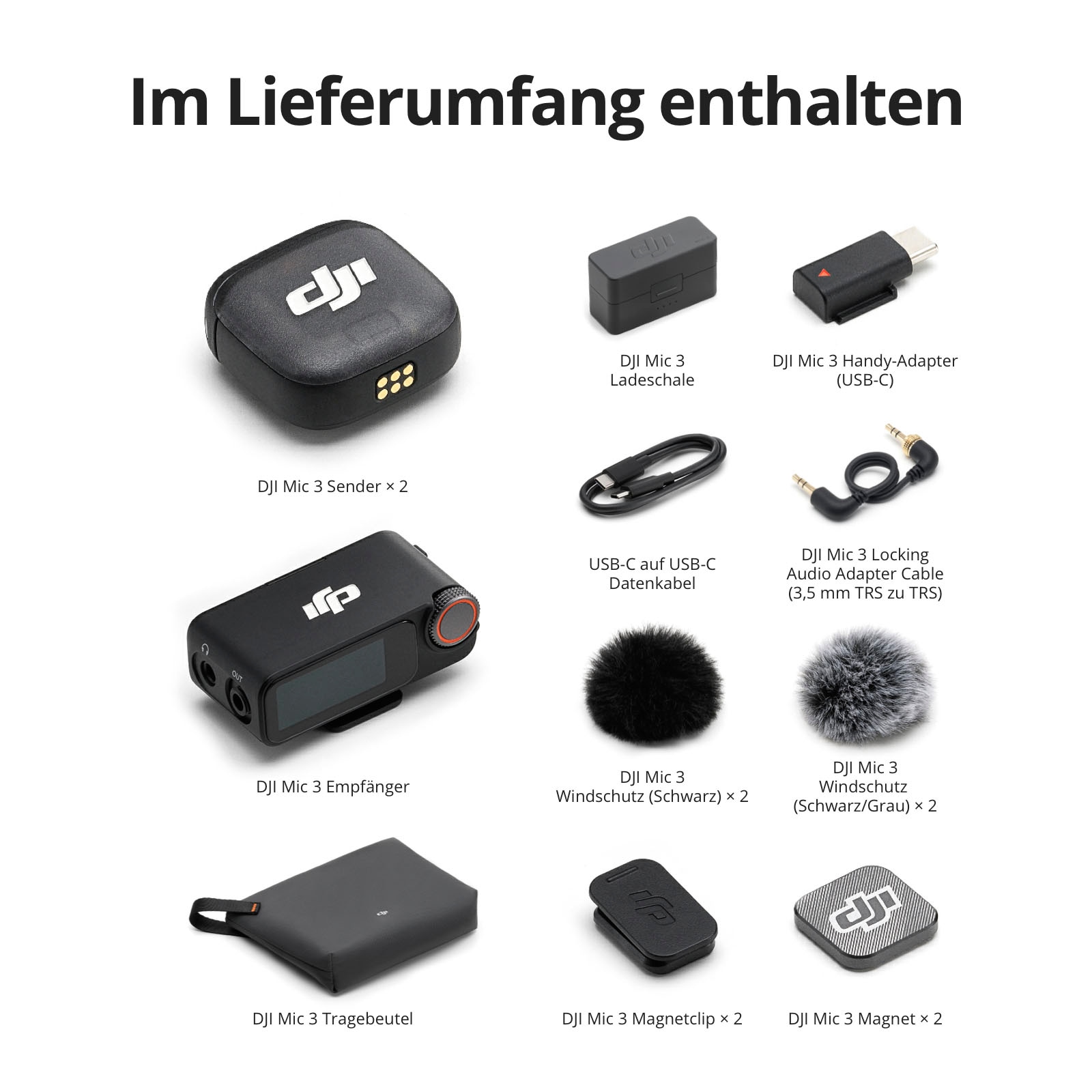 DJI Mikrofon »Mic 3 (2 Sender + 1 Empfänger + Ladeschale)«