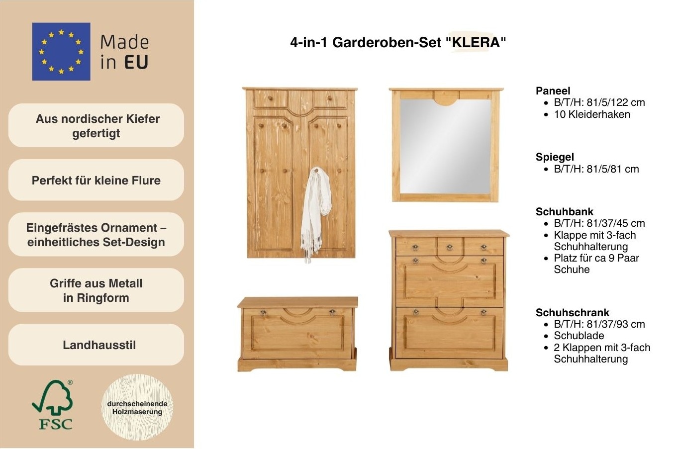 Home affaire Garderoben-Set »Klera« Set, 4 Stk. tlg.