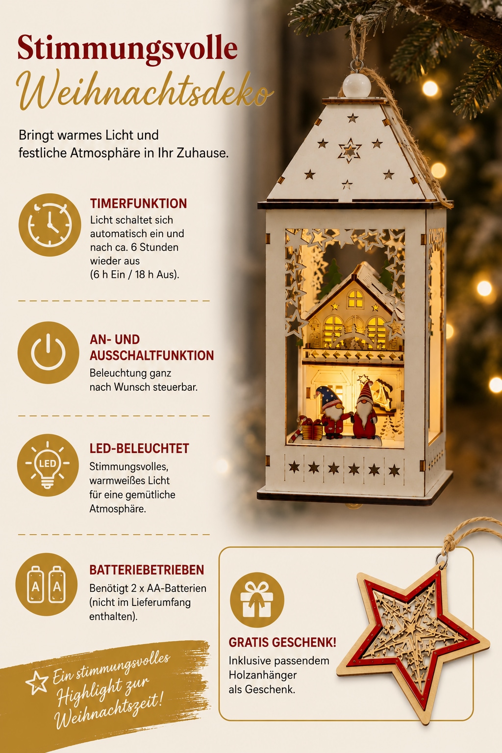 GOODproduct Weihnachtsszene »Fensterdeko mit warmer LED-Beleuchtung, weiss« Timerfunktion, mit Schlaufe,