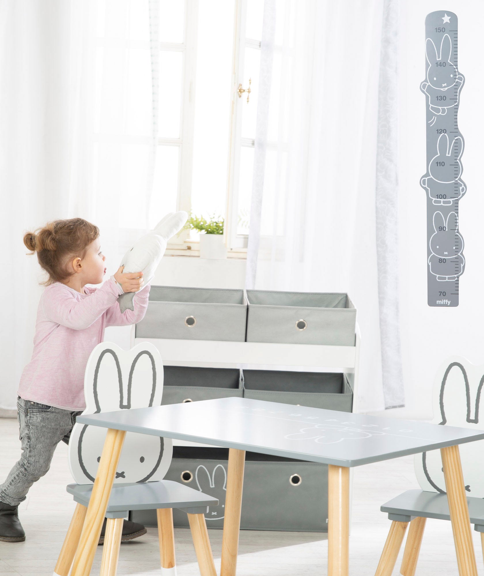 roba® Kinderregal »miffy®, grau« inklusive 5 Stoffboxen in 2 Grössen