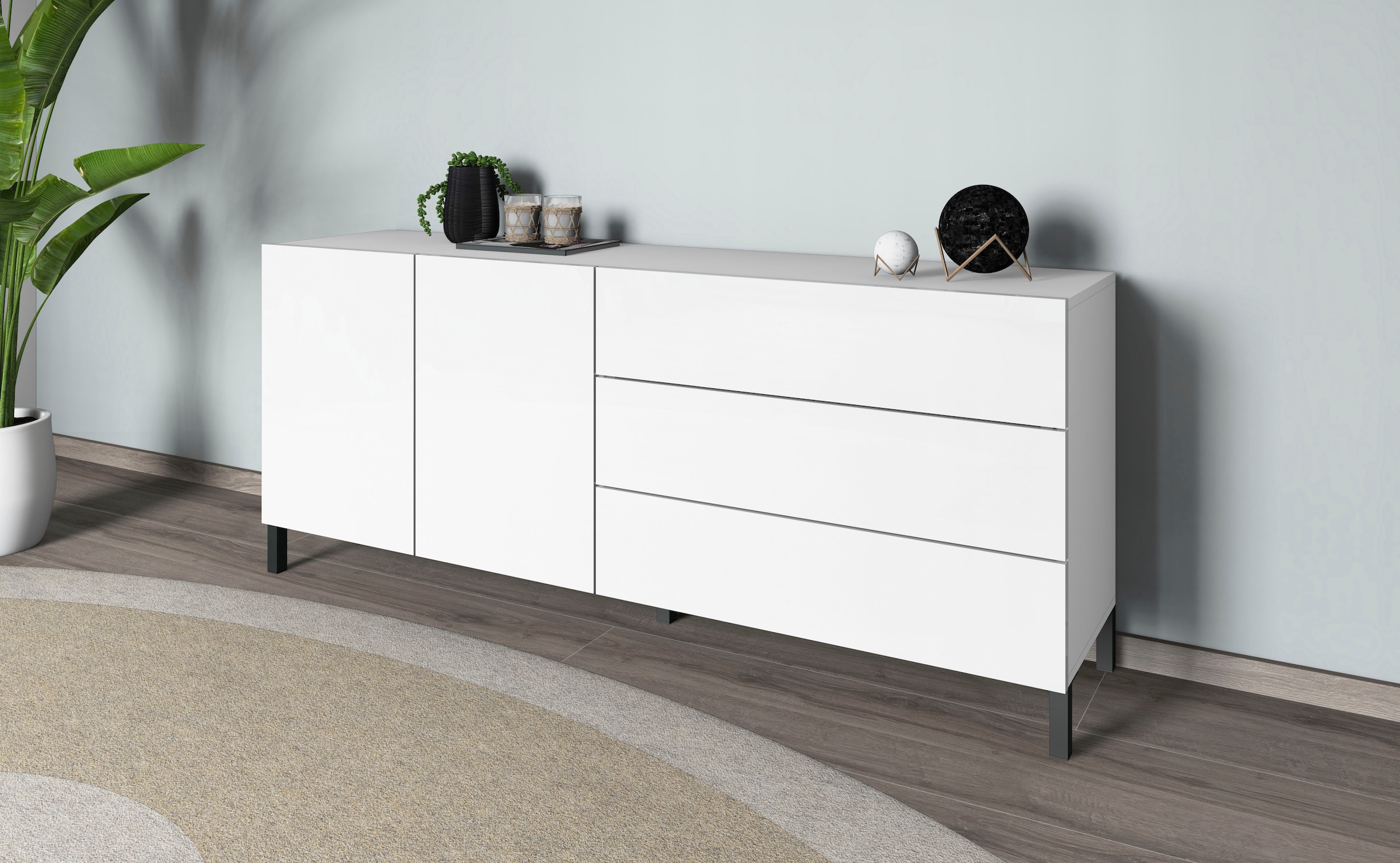 borchardt Möbel Sideboard Metallfüsse, grifflose Optik