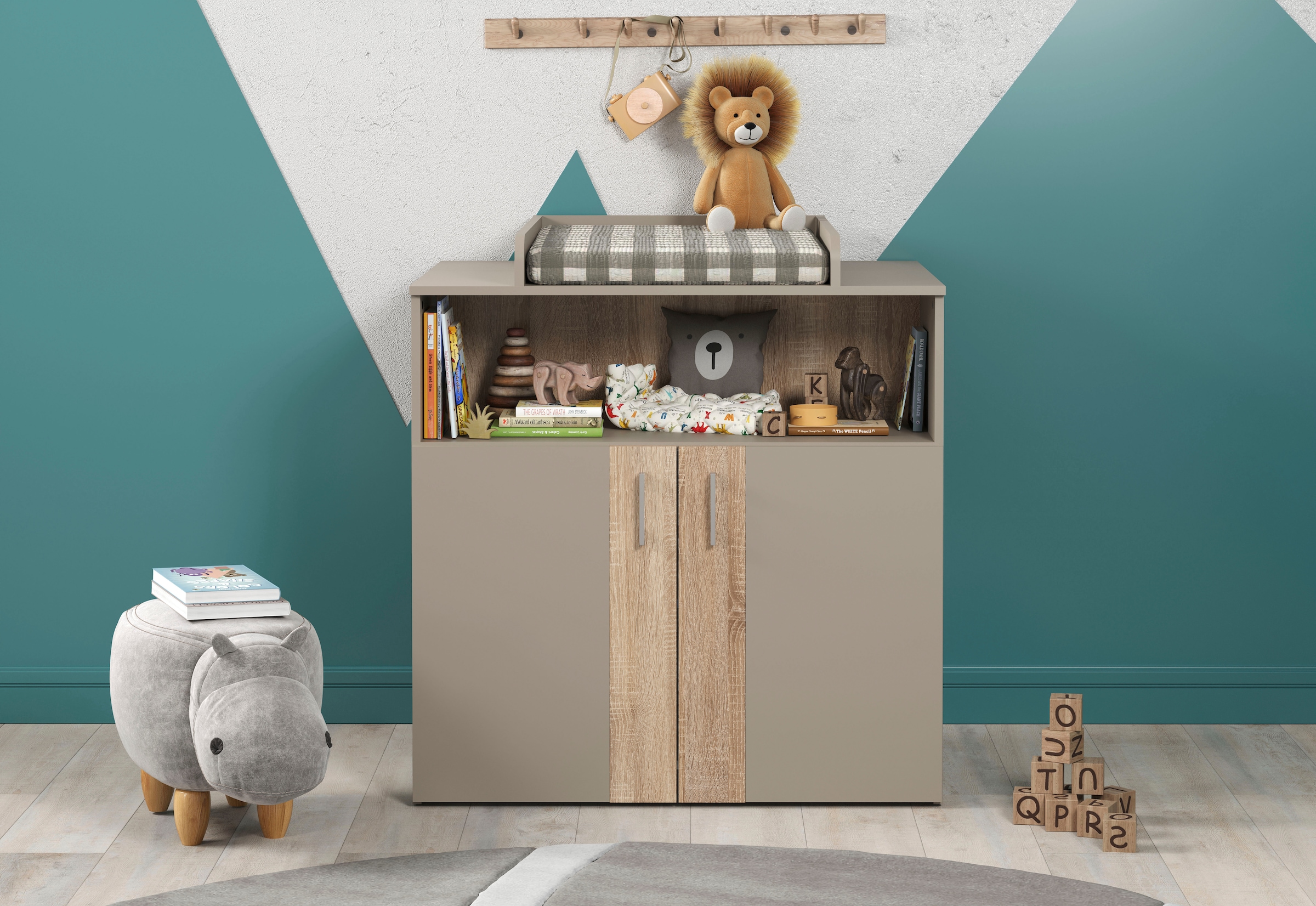 trendteam Ensemble de meubles pour bébé »Beja« Ensemble, 2 tlg. Babyzimmermöbel: Kinderbett und Wickelkommode - silberfarbene Griffe
