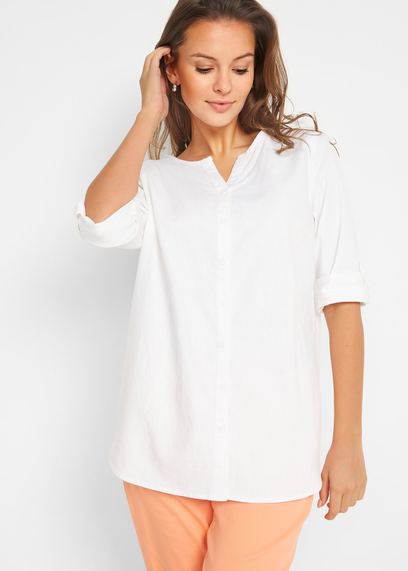 bonprix Blouse à manches longues »Bluse mit Leinen, 3/4 Arm« Coupe régulière, pour le quotidien, en lin et coton