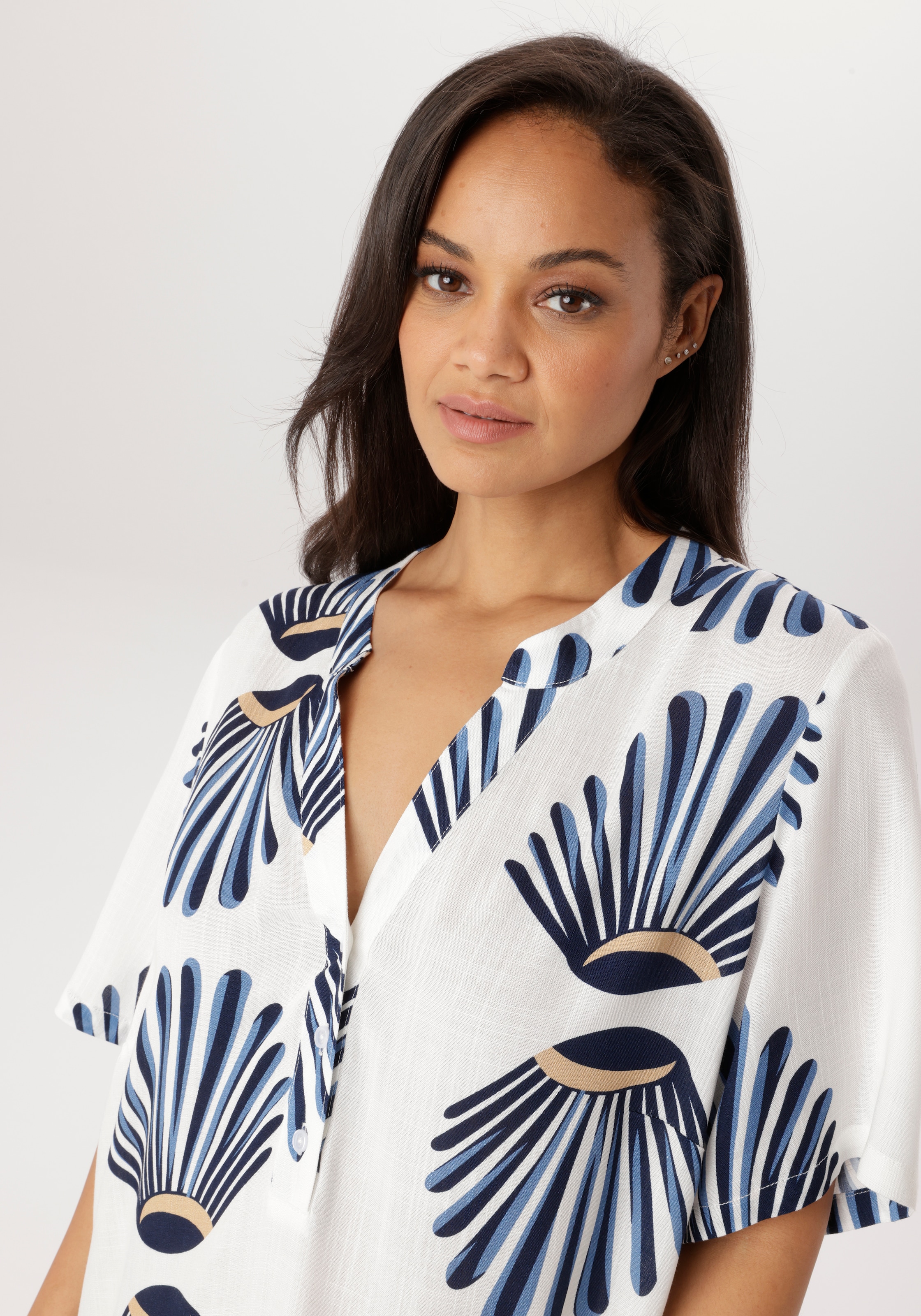 Aniston PLUS Robe chemisier aus weich fallender Viskose in Leinenoptik - NEUE KOLLEKTION