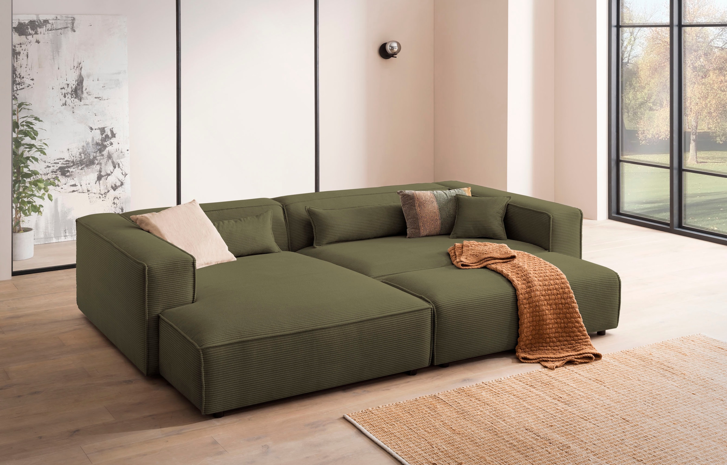 LeGer Home by Lena Gercke Canapé d'angle »PIARA XXL Cord, L-Form, Schlaffunktion« Tabouret convertible en canapé-lit (connecteur crocodile), assise profonde