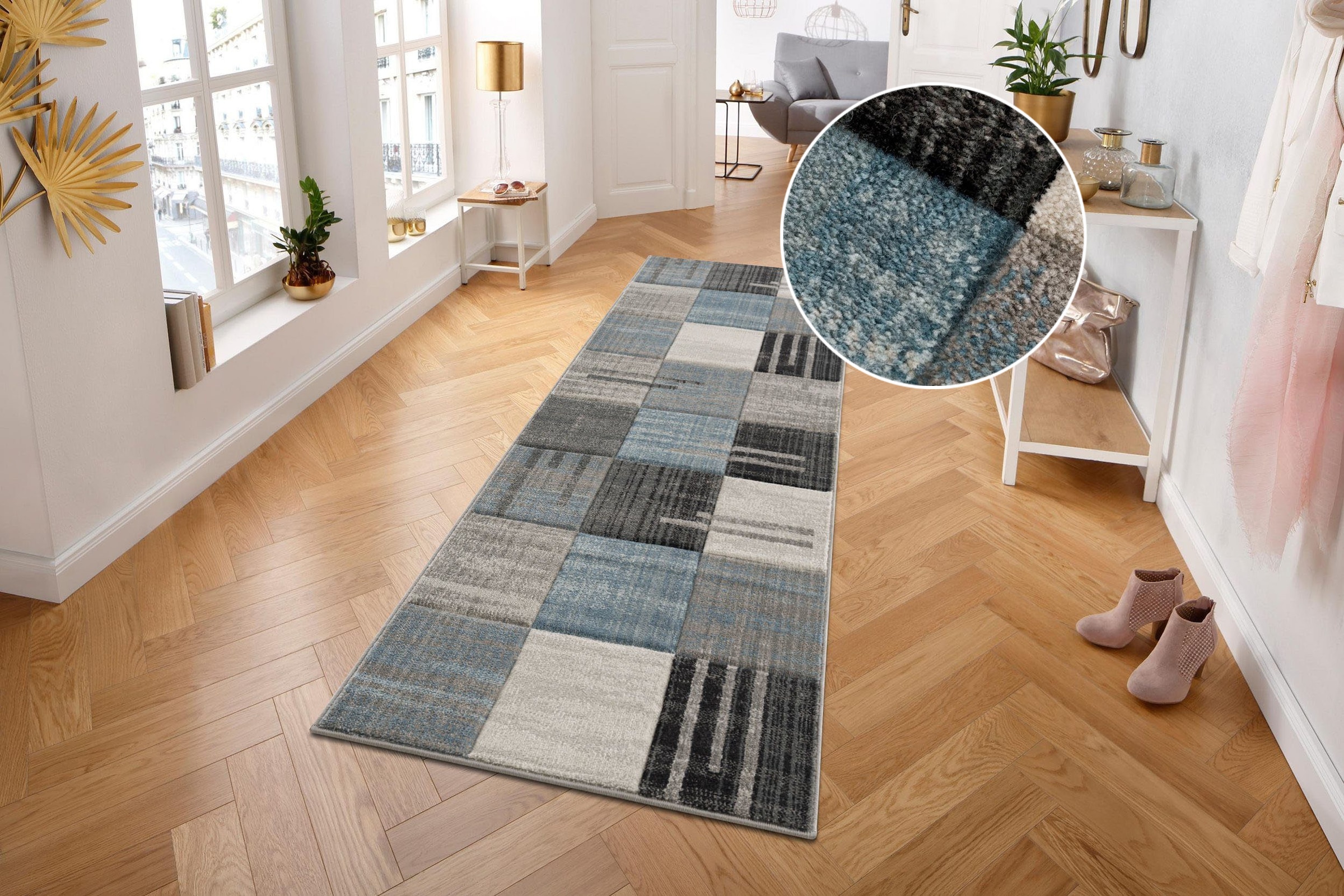 GOODproduct Chemin de table »Beliz« Rectangulaire 9 mm Höhe mit Konturenschnitt, Kurzflor, Karo-Muster, 3D-Design