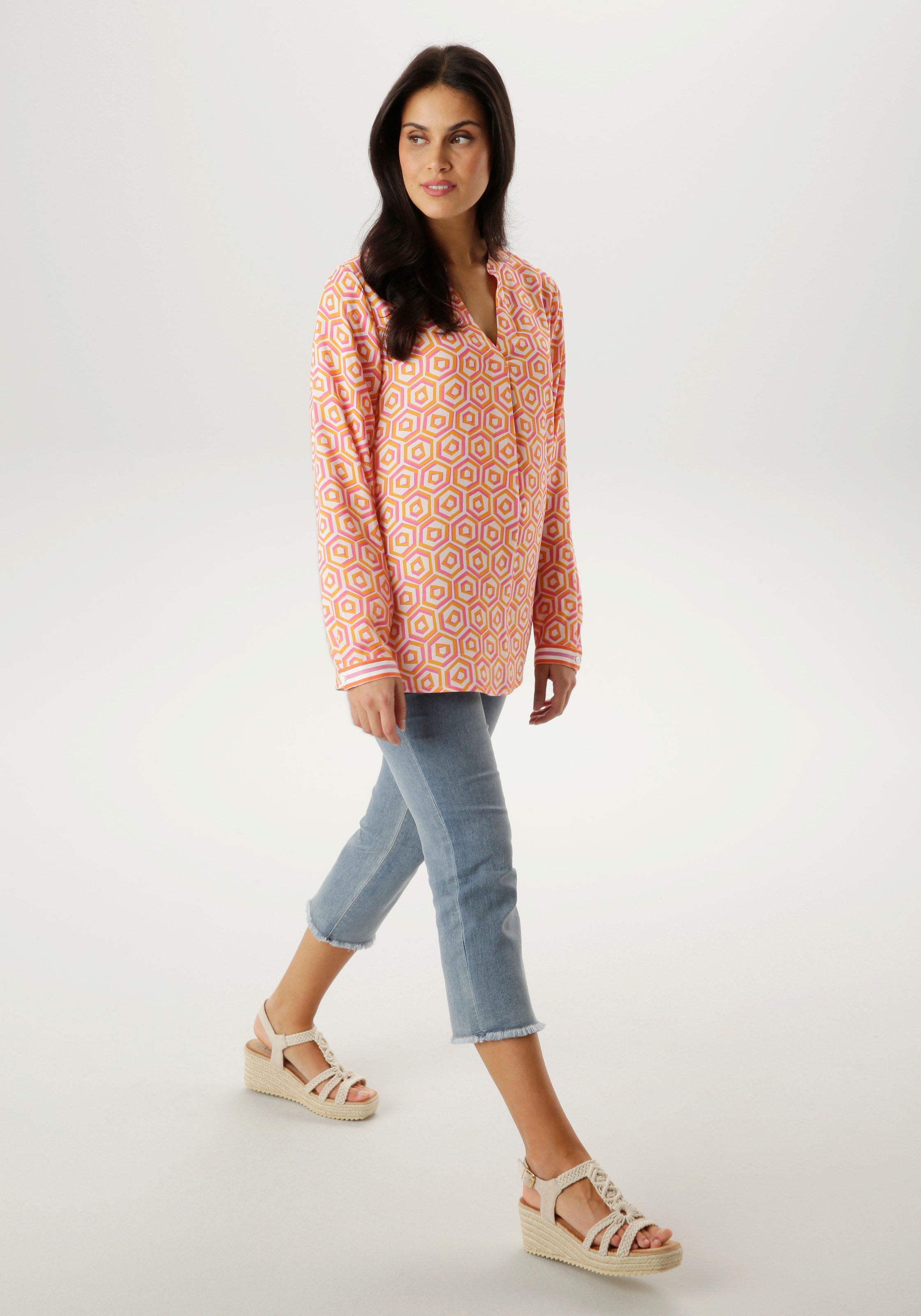 Aniston SELECTED Blouse à enfiler mit angesagter geometrischer Wabenmusterung -NEUE KOLLEKTION