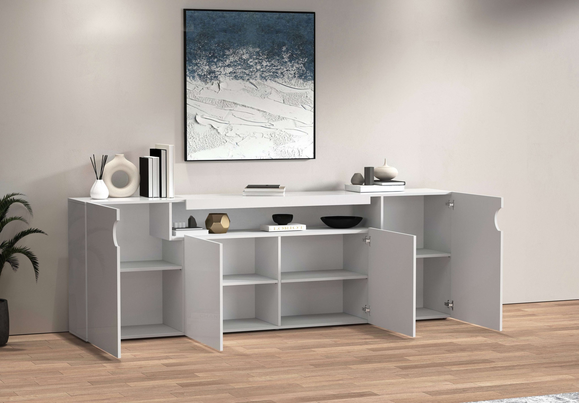 GOODproduct Sideboard »Sideboard REAL, Kommode, Schrank, Kredenz« 1 Stk. tlg. Mit 4 Türen, davon 2 abgerundet, die ein ovales offenes Fach bilden