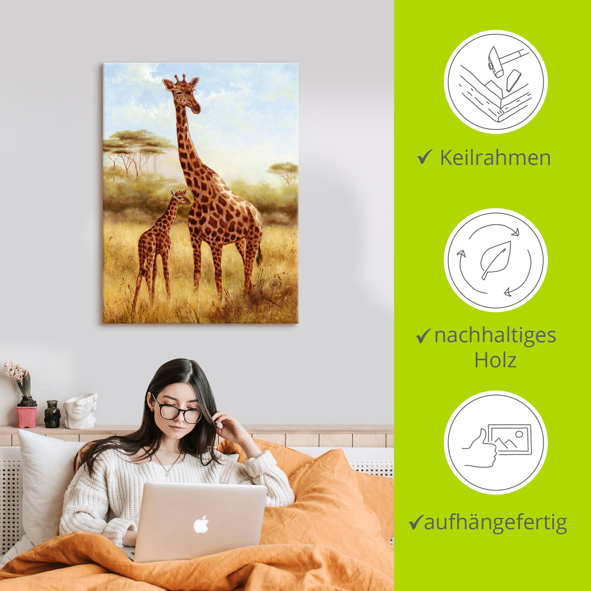 Artland Tableau sur toile »Giraffe« 1 cuis tlg. auf Holzrahmen gespannt