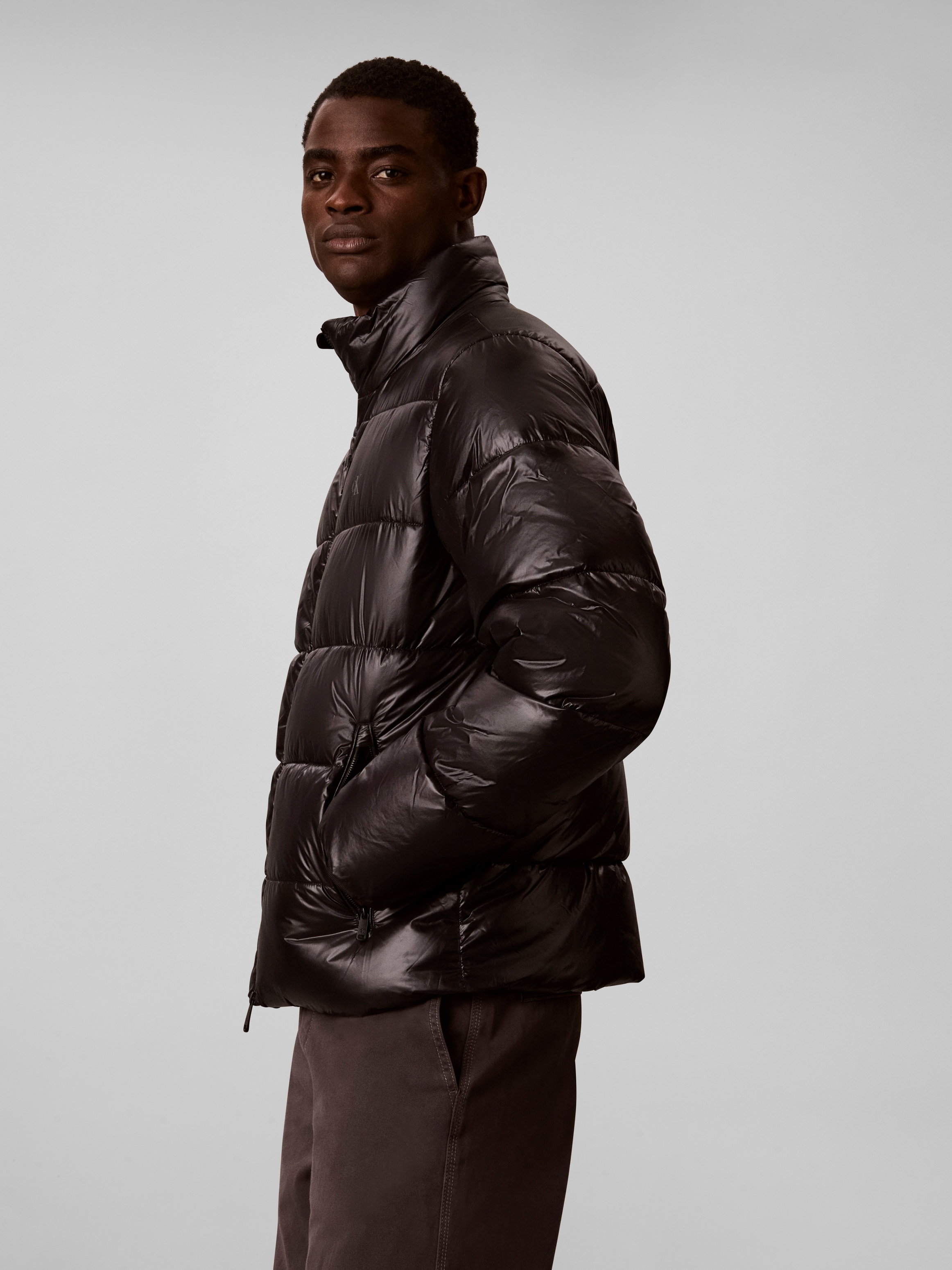 Calvin Klein Steppjacke »HIGH SHINE NYLON PUFFER« ohne Kapuze Regular fit mit Stehkragen