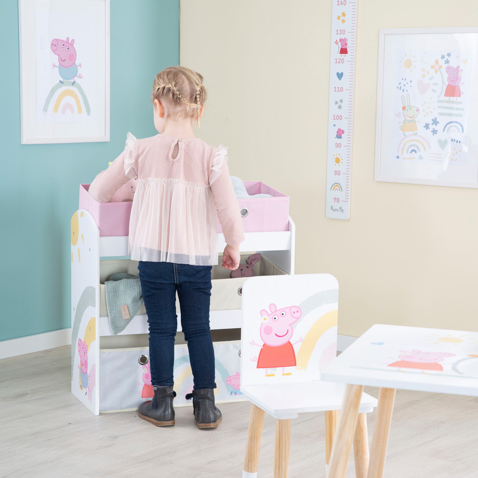 roba® Kinderregal »Peppa Pig, weiss« inklusive 5 Stoffboxen in 2 Grössen