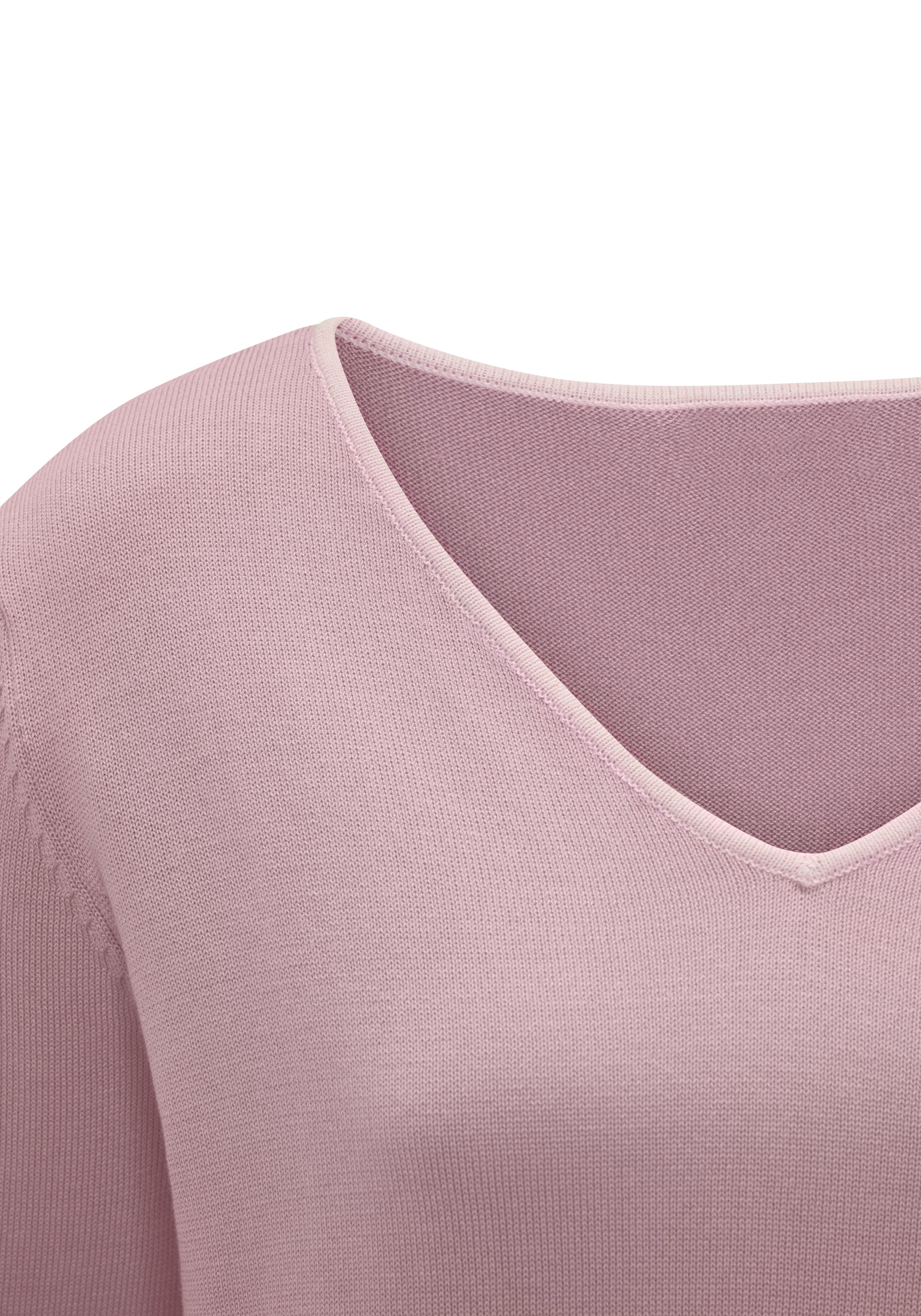 Vivance Pull col V avec bords contrastés, pull basique en maille fine douce, décontracté