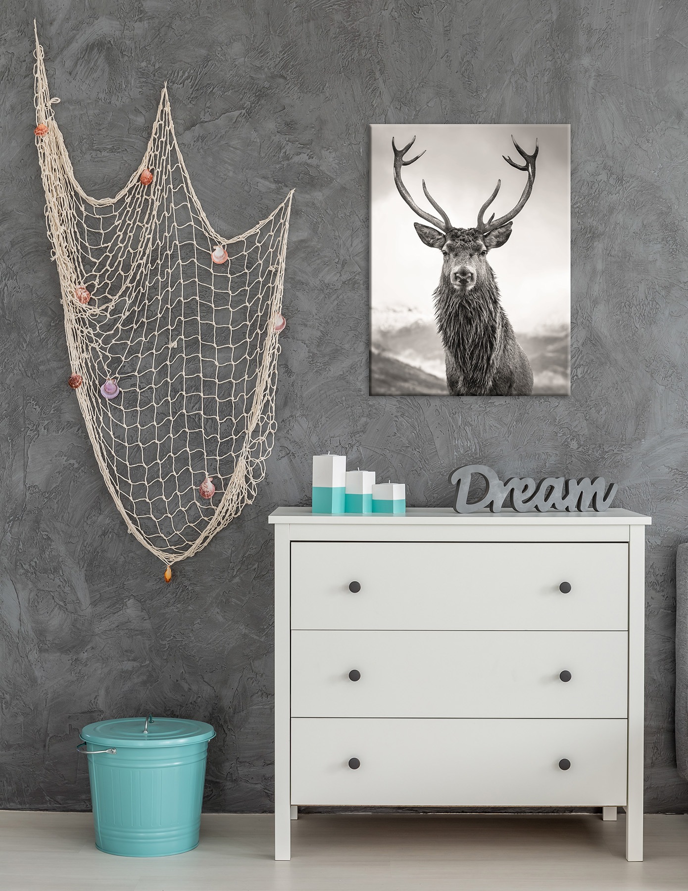 Bönninghoff Tableau sur toile »Wandbild HIRSCH 46x61 cm – Leinwandbild Keilrahmen Deko modern« Cerf 1 cuis tlg. tendu sur châssis