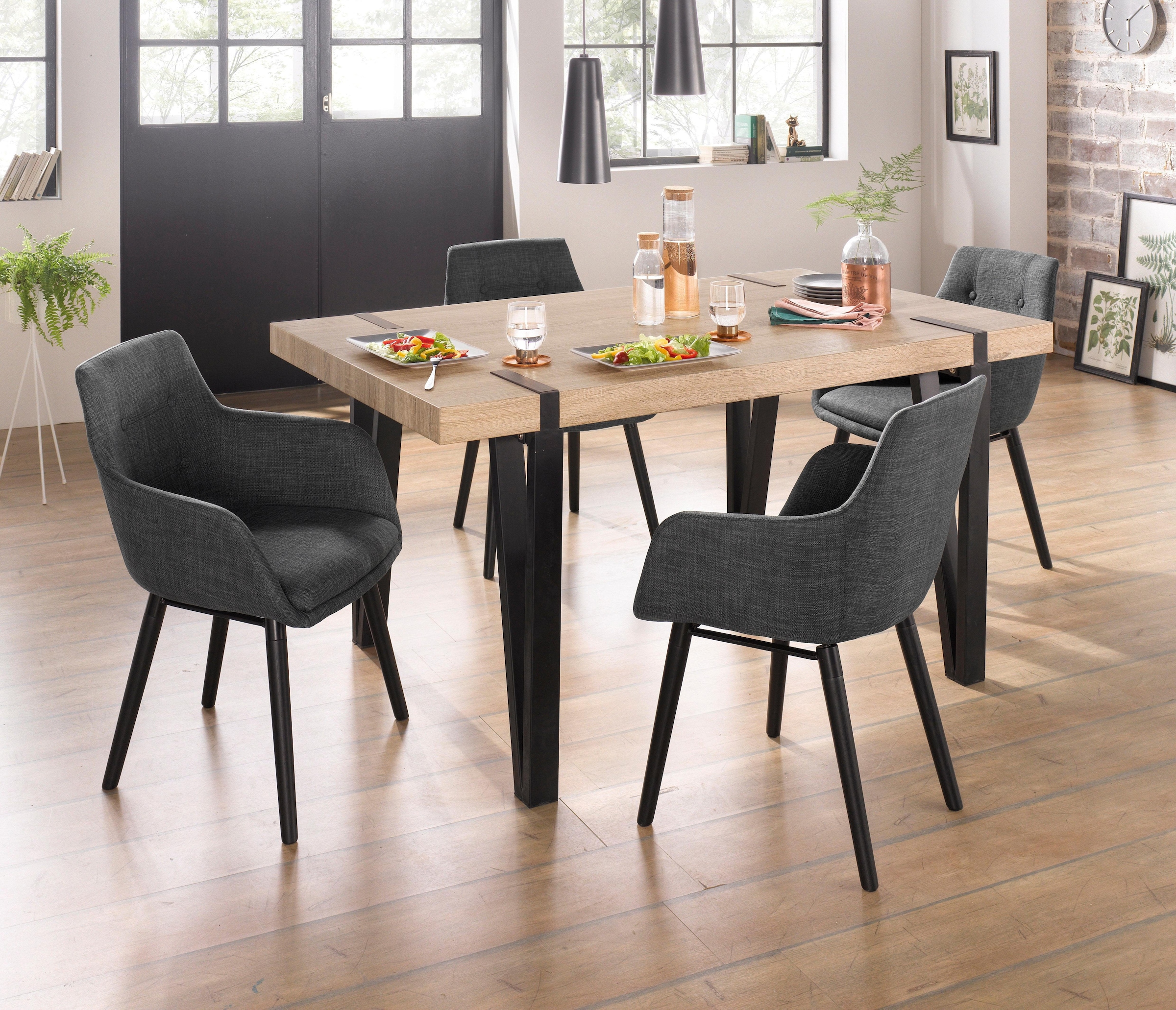 Home affaire Armlehnstuhl »Bradford« (Set) 1 Stk.(1 oder 2  Stück), Bezug in Webstoff, Gestell aus Eiche Massivholz