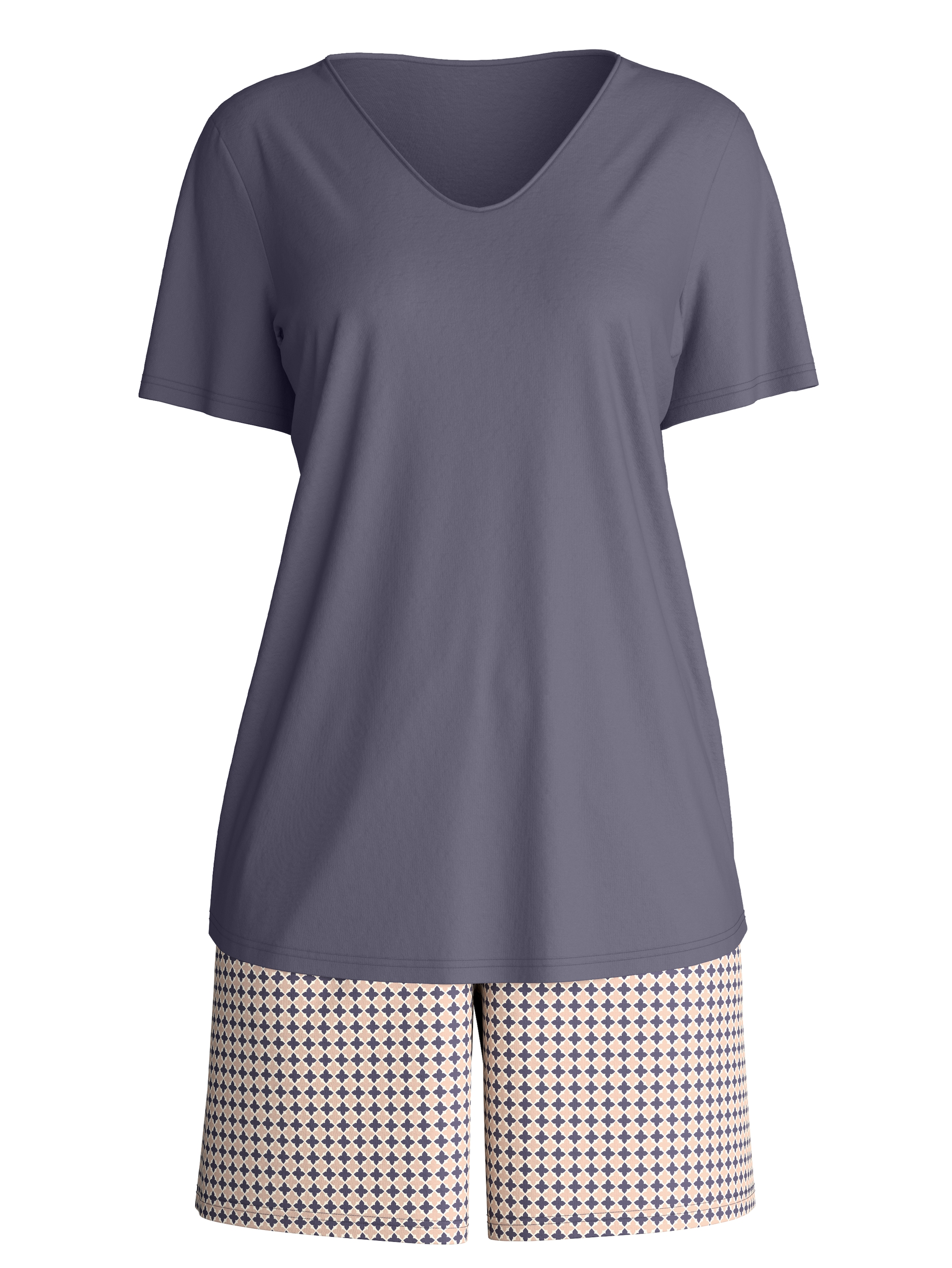 CALIDA Shorty »Graphic Nights« 2 pièces Hose geblümt, Oberteil uni, V-Ausschnitt, kurzärmelig