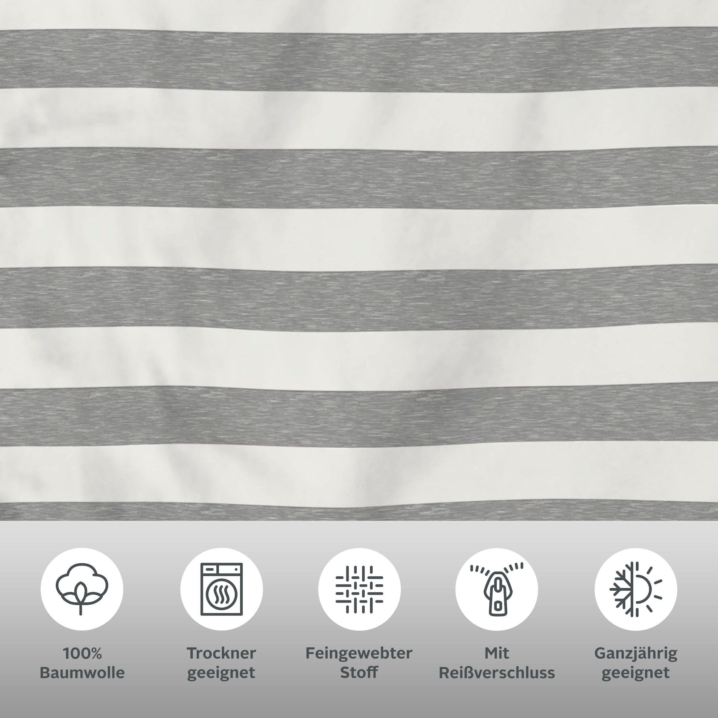 GOODproduct Linge de lit réversible »Big Stripe« 2 cuis tlg. 100% Bio-Baumwolle GOTS zertifiziert, Streifen-Design in Melange-Optik