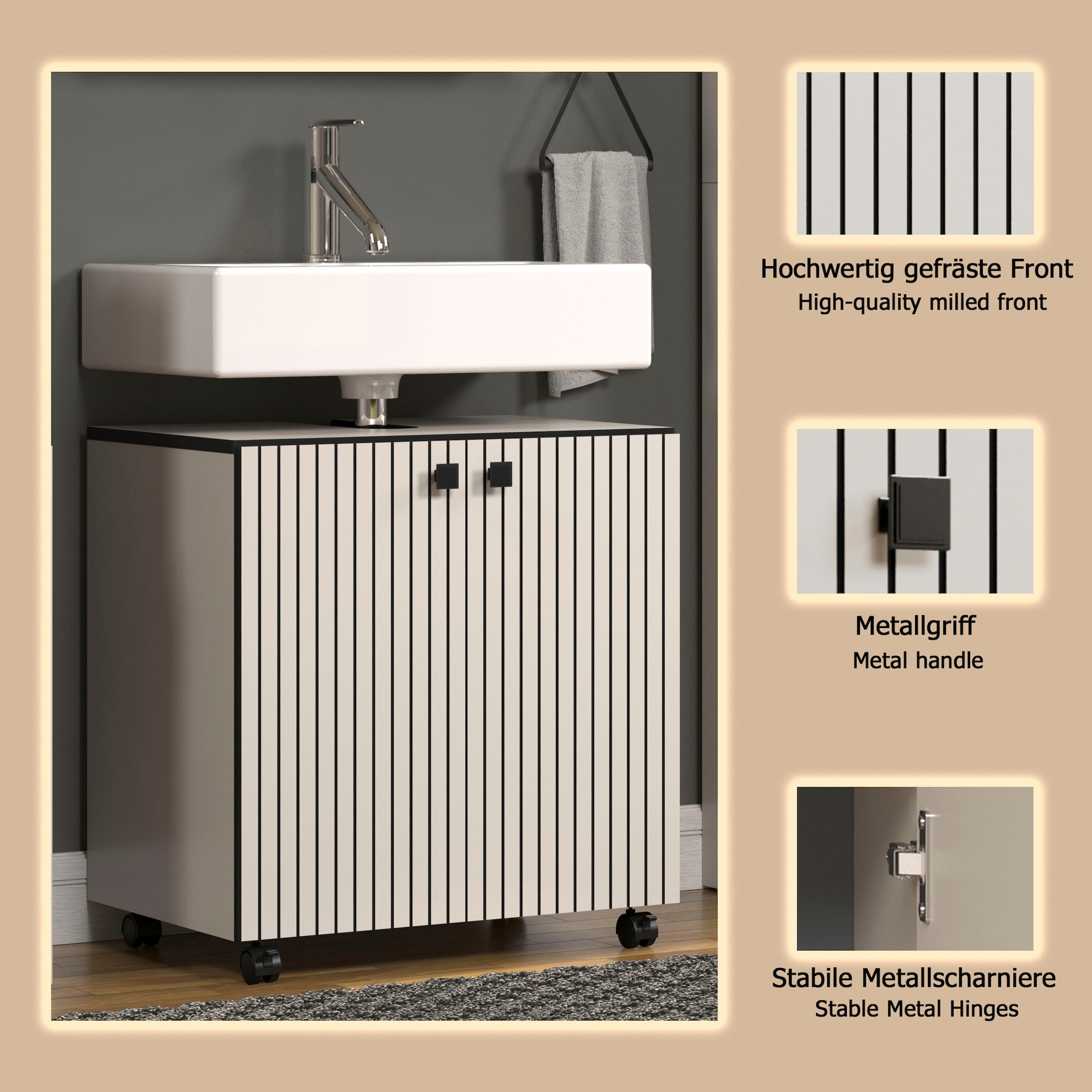 welltime Armoire sous lavabo »Amrum« Waschtisch auf Rollen - (B/T/H) wahlweise 60-80/42/64 cm