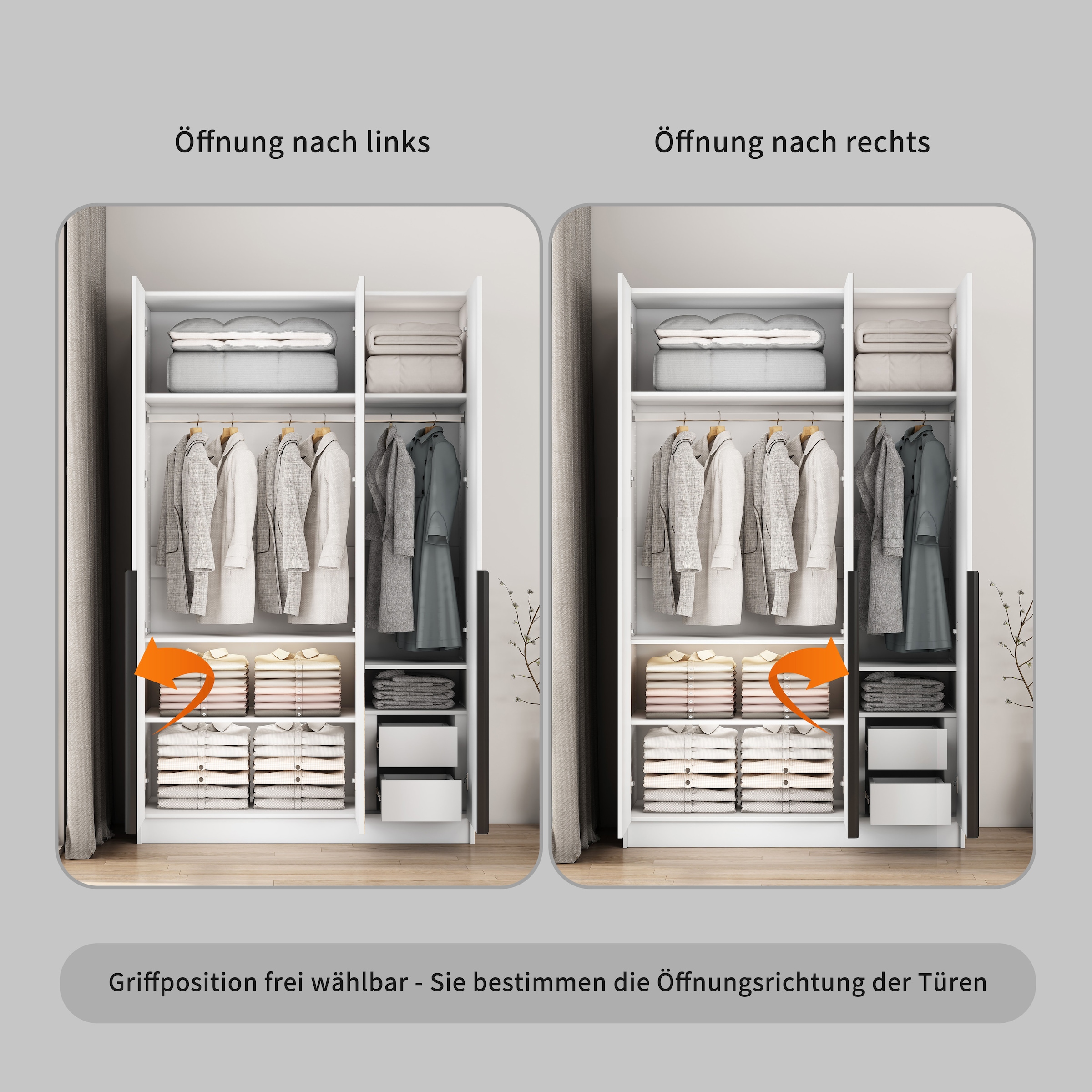 GOODproduct Kleiderschrank »Annor Schlafzimmerschrank Breite 122cm hochglanz Schrank Garderobe« Drehtürenschrank mit perfekter Innenausstattung - elegante Türgriffe