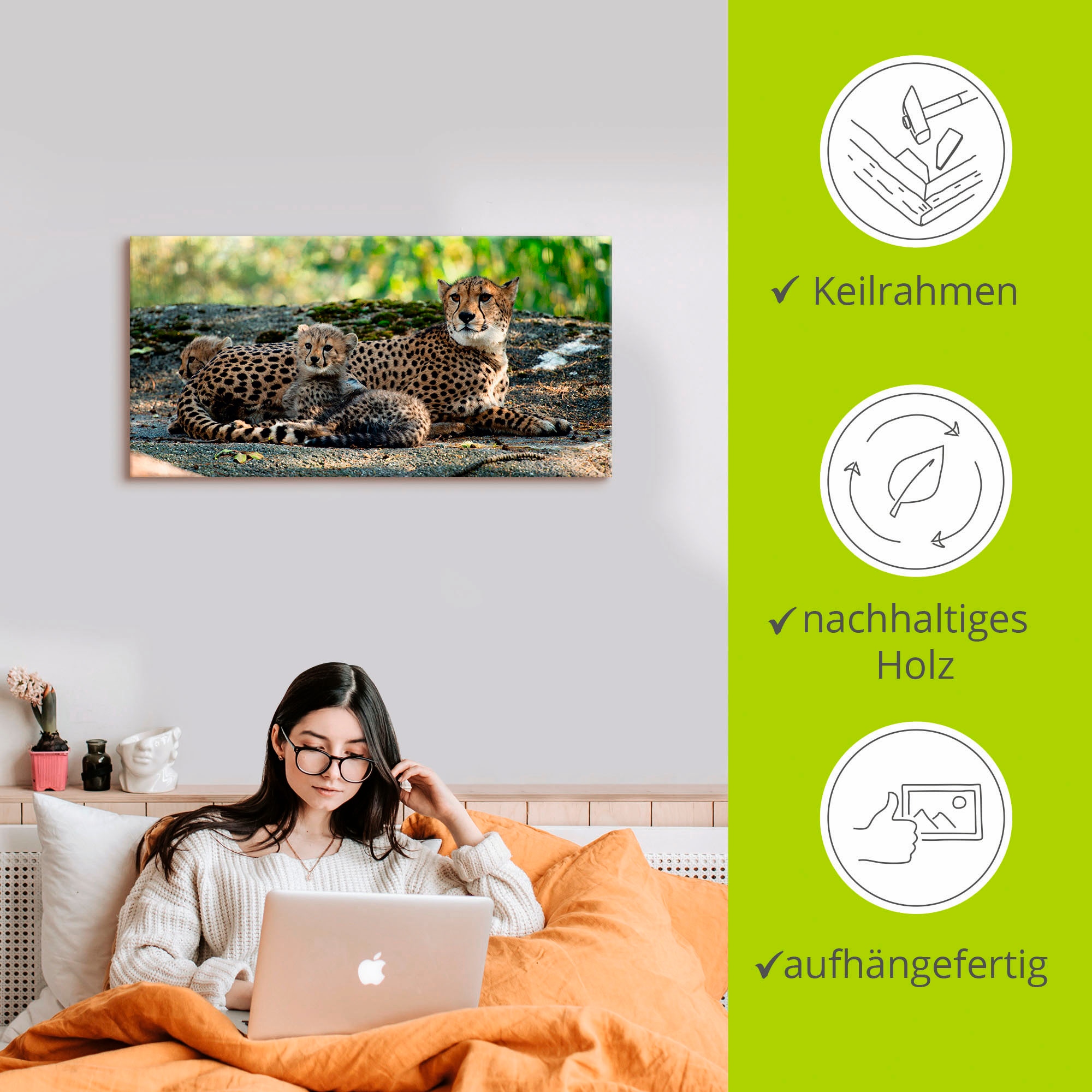 Artland Leinwandbild »Gepard 2« Wildtiere 1 Stk. tlg. auf Holzrahmen gespannt