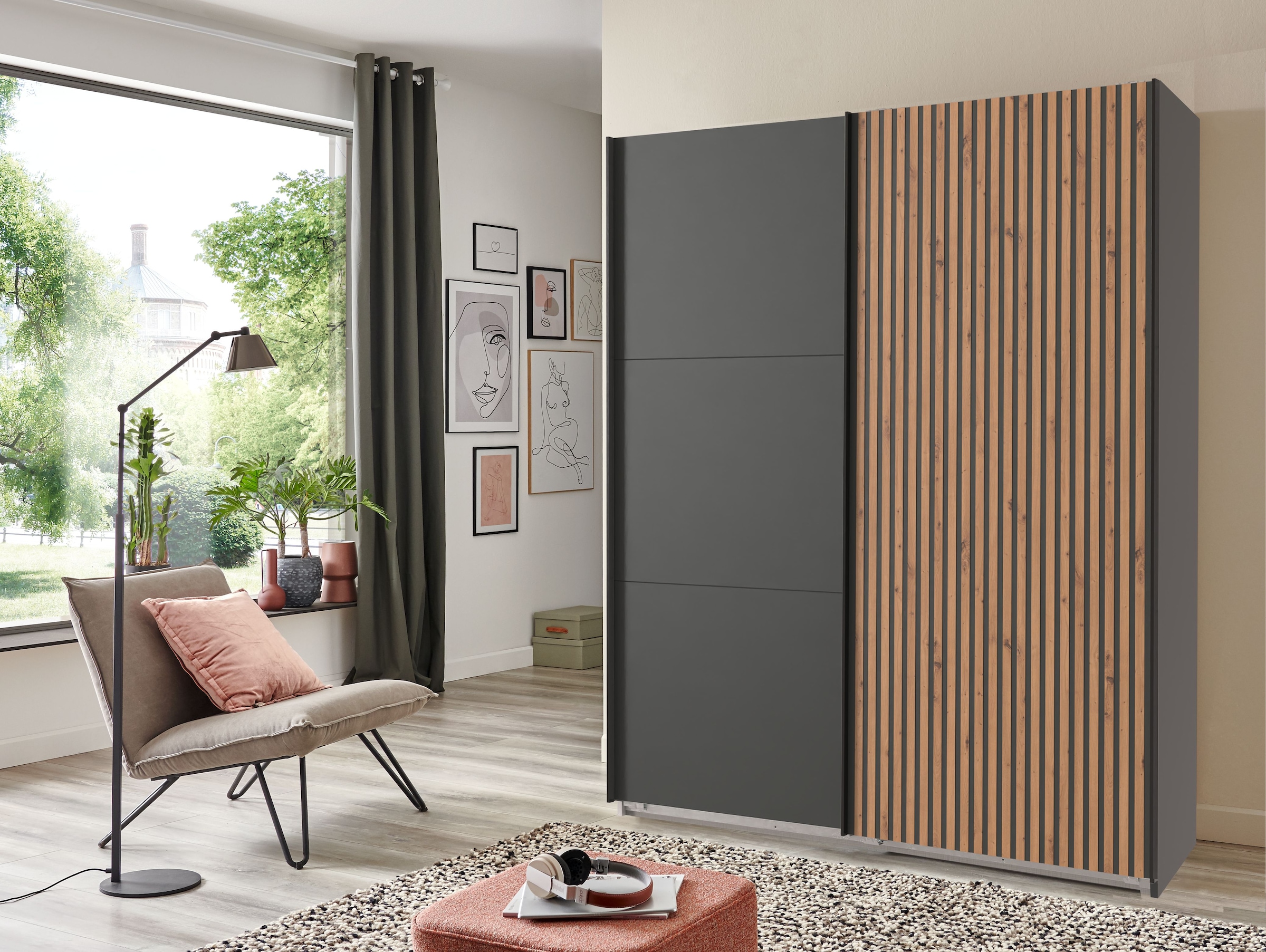 Wimex Armoire à portes coulissantes »Andorra by fresh to go« Mit 3D-Leisten für Akustikpaneel-Optik