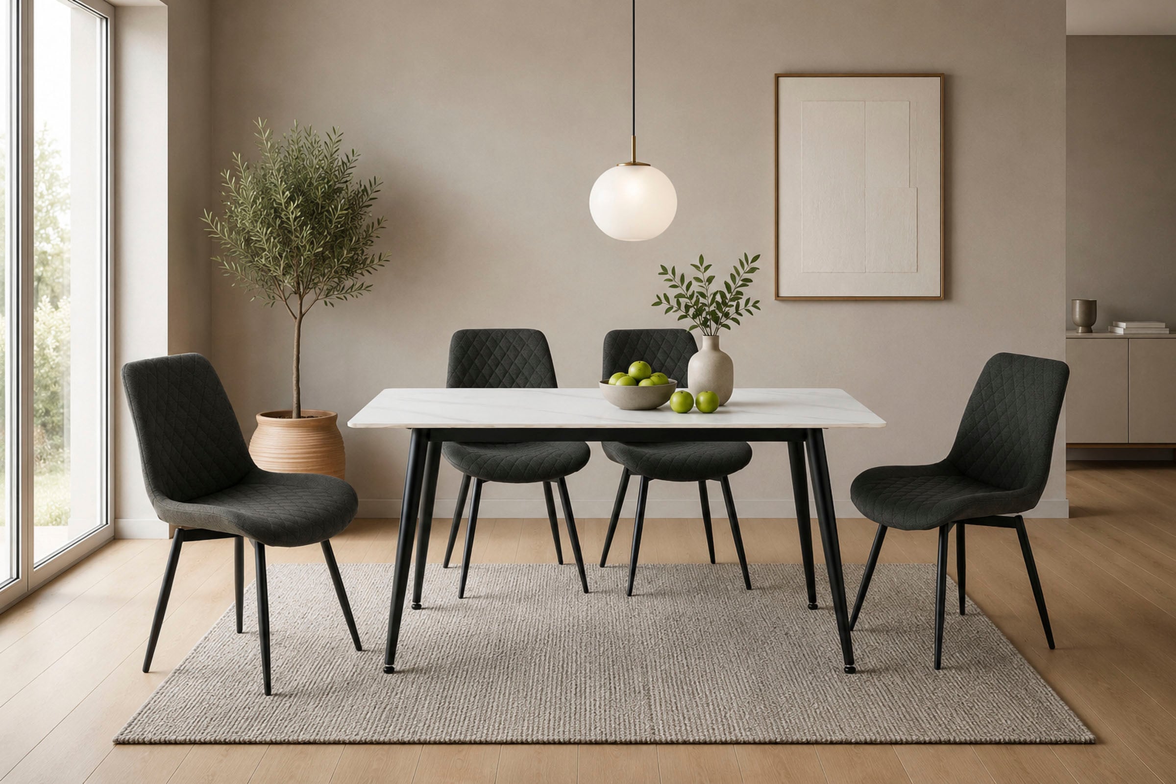 GOODproduct Ensemble de salle à manger »Juniper« Ensemble, 5 tlg. Table 140x80 cm en imitation céramique sinterisée avec 4 chaises, pivotante à 360°