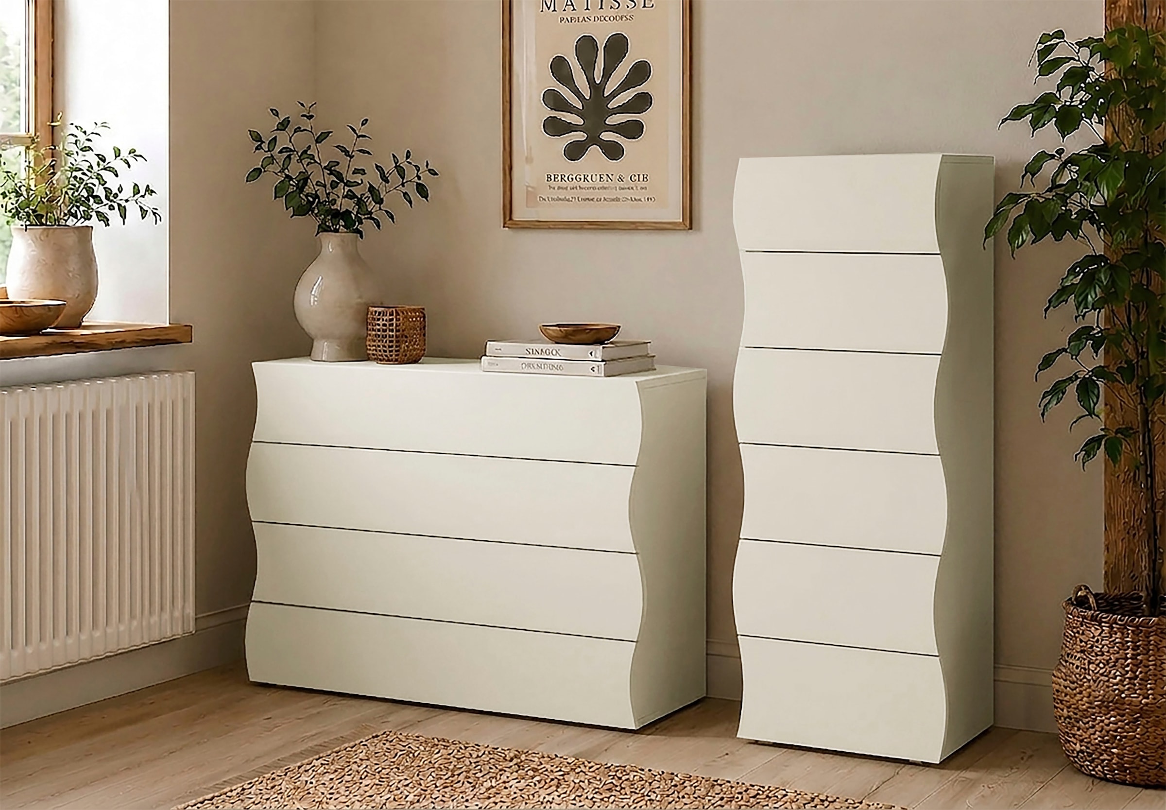 Home affaire Commode »Onda Schubladenschrank, Kommodenschrank, Made in Italy« Onda, 89 cm de large, cachemire mat, avec 4 tiroirs, fabriqué en Italie