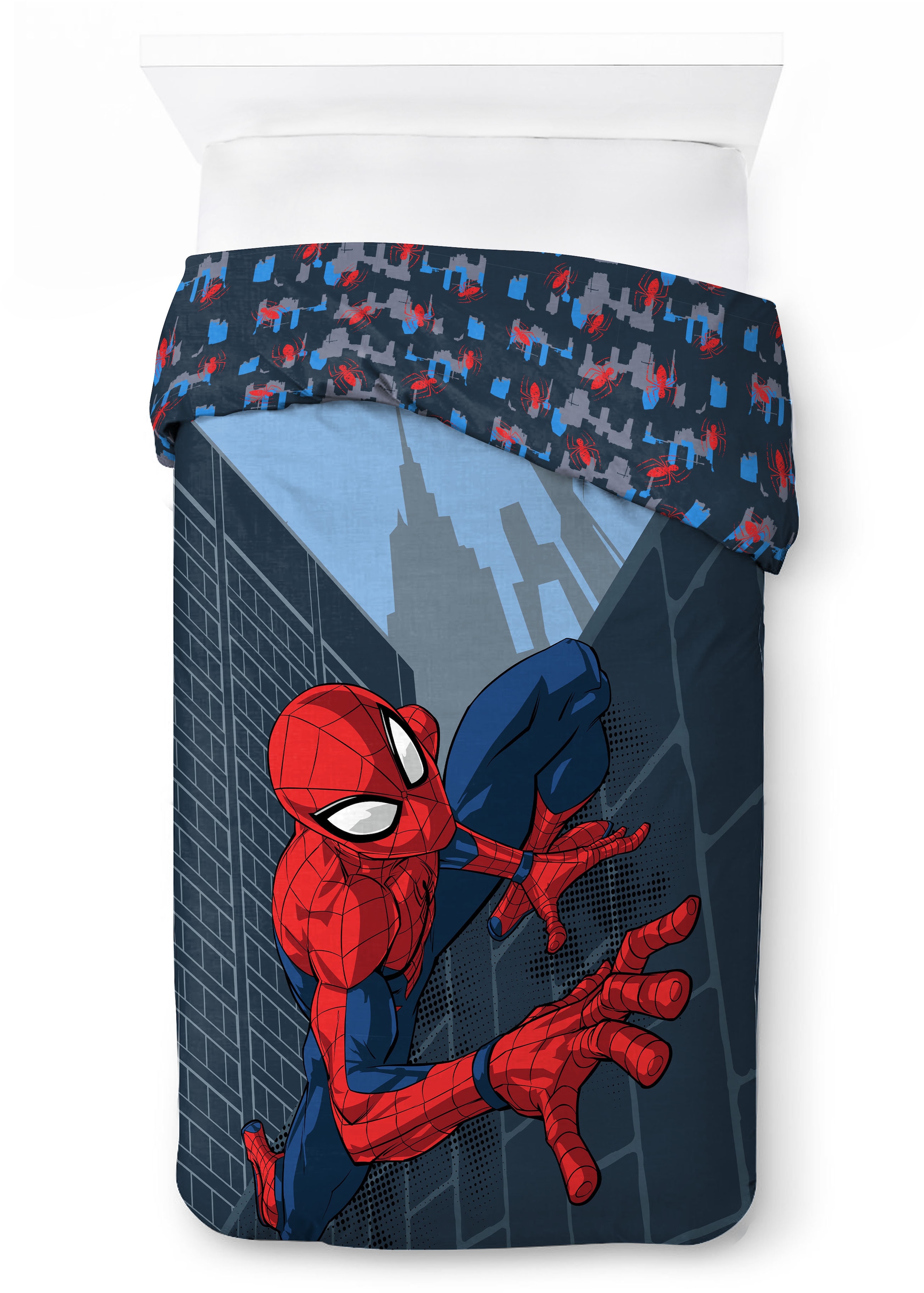 MARVEL Linge de lit pour enfants »Marvel Spiderman Bettbezug-Set 135x200 cm + Kissenbezug 80x80 cm« 2 pièces 100 % coton, lavable en machine, réversible