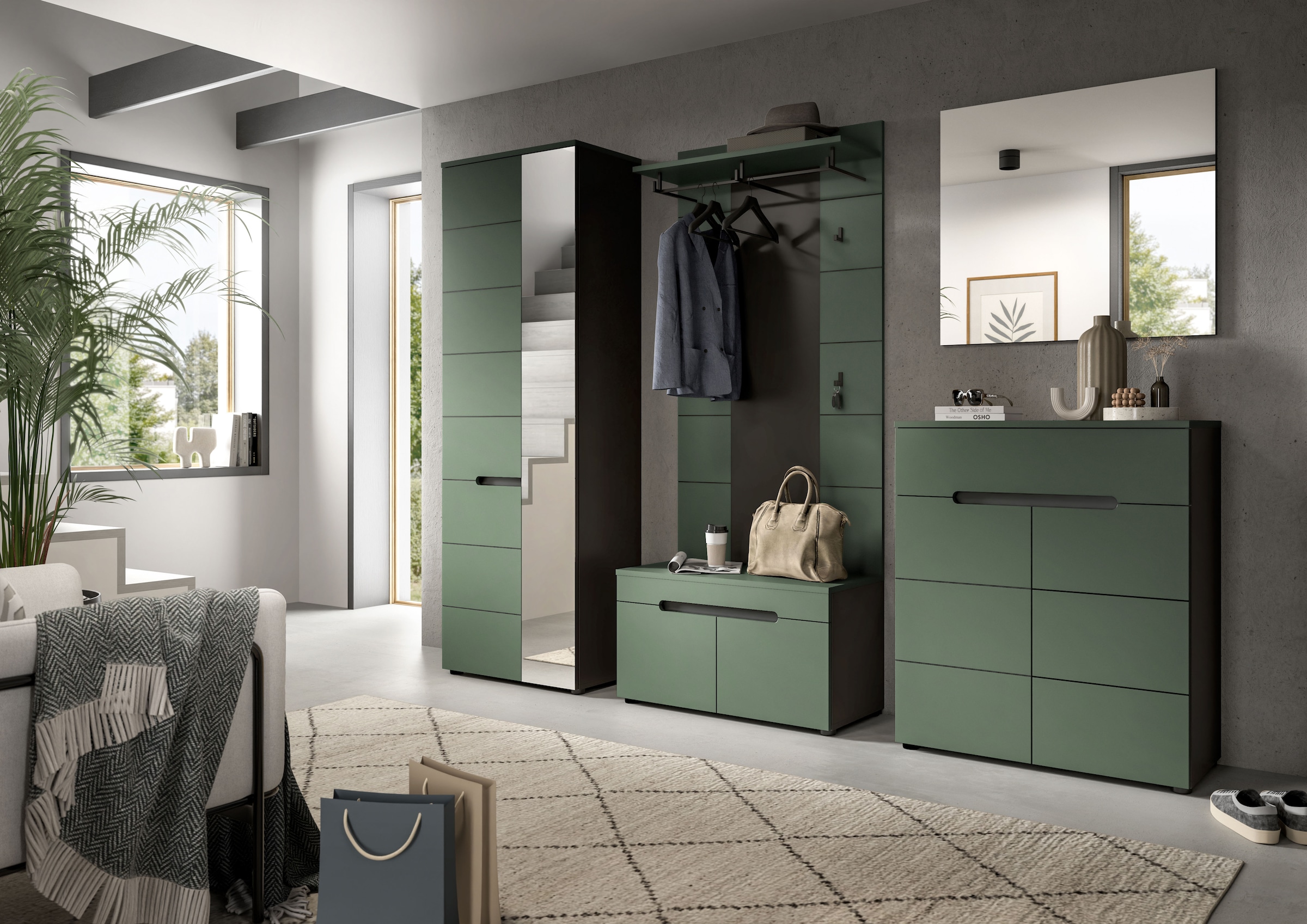 Home affaire Ensemble de vestiaires »REHAT, TOPSELLER!, 3-teilig, Breite 160 cm, individuell erweiterbar« Ensemble, bestehend aus: Garderobenschrank, Sitzbank und Paneel, 3 cuis tlg.