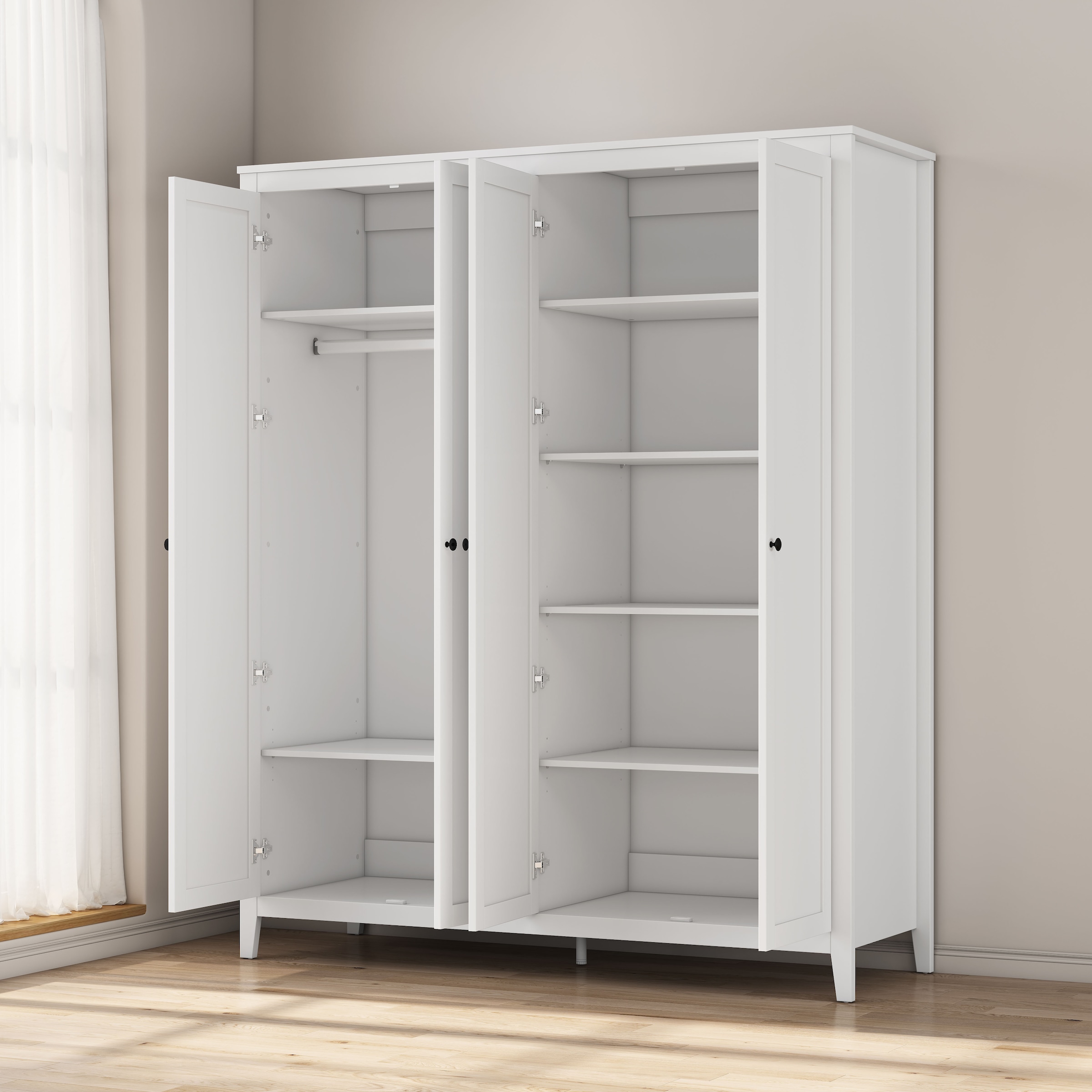 GOODproduct Kleiderschrank »Borkum Sideboard Anrichte mit 6 Schubladen Landhaus weiss« schwarze Griffe aus Metall,  Schlafzimmerschrank mit 6 Böden und Kleiderstange, 5 Türen