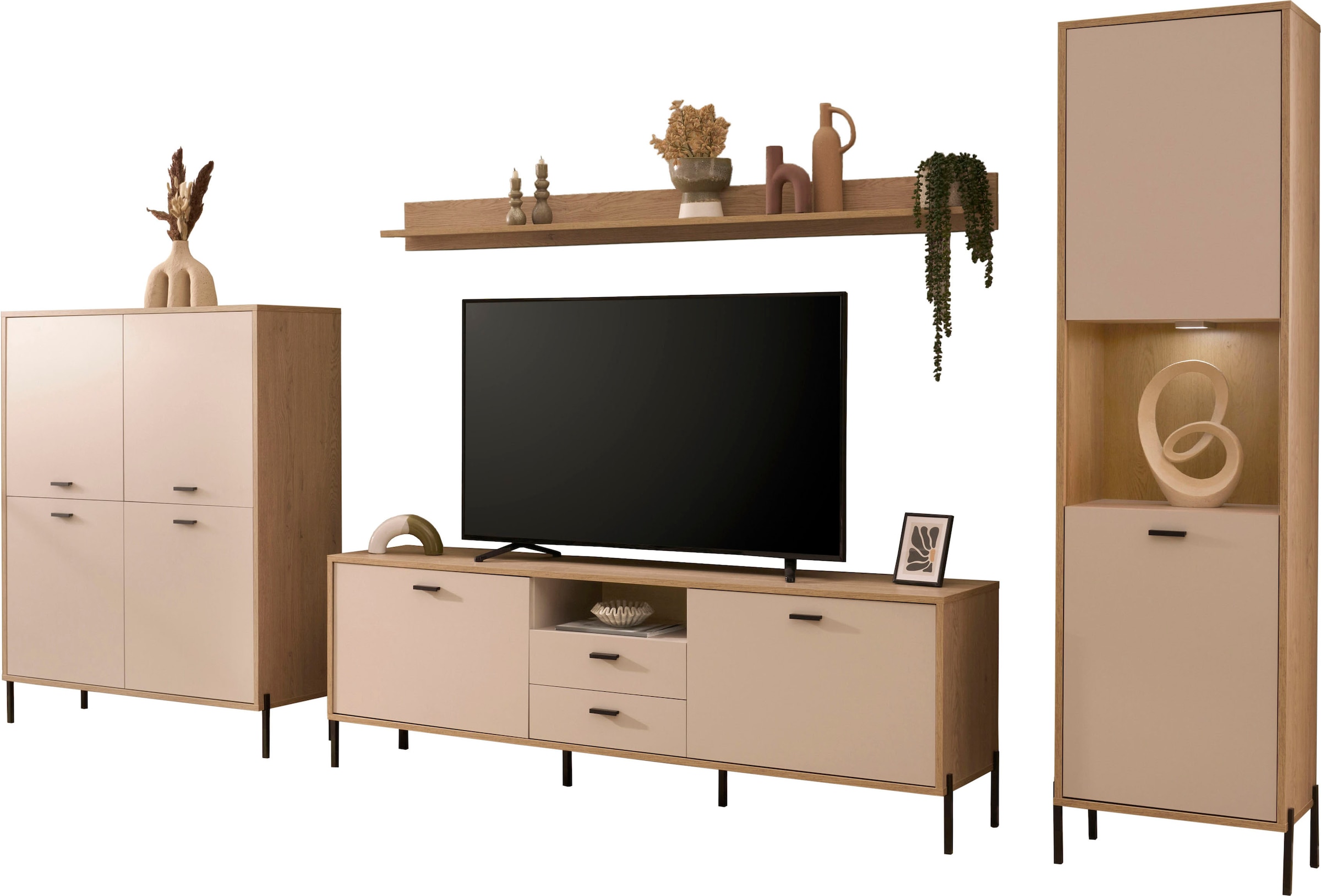 Home affaire Meuble mural »Fredericia, moderne Anbauwand, Komplettset in Kaschmir« Ensemble, 4 cuis tlg.