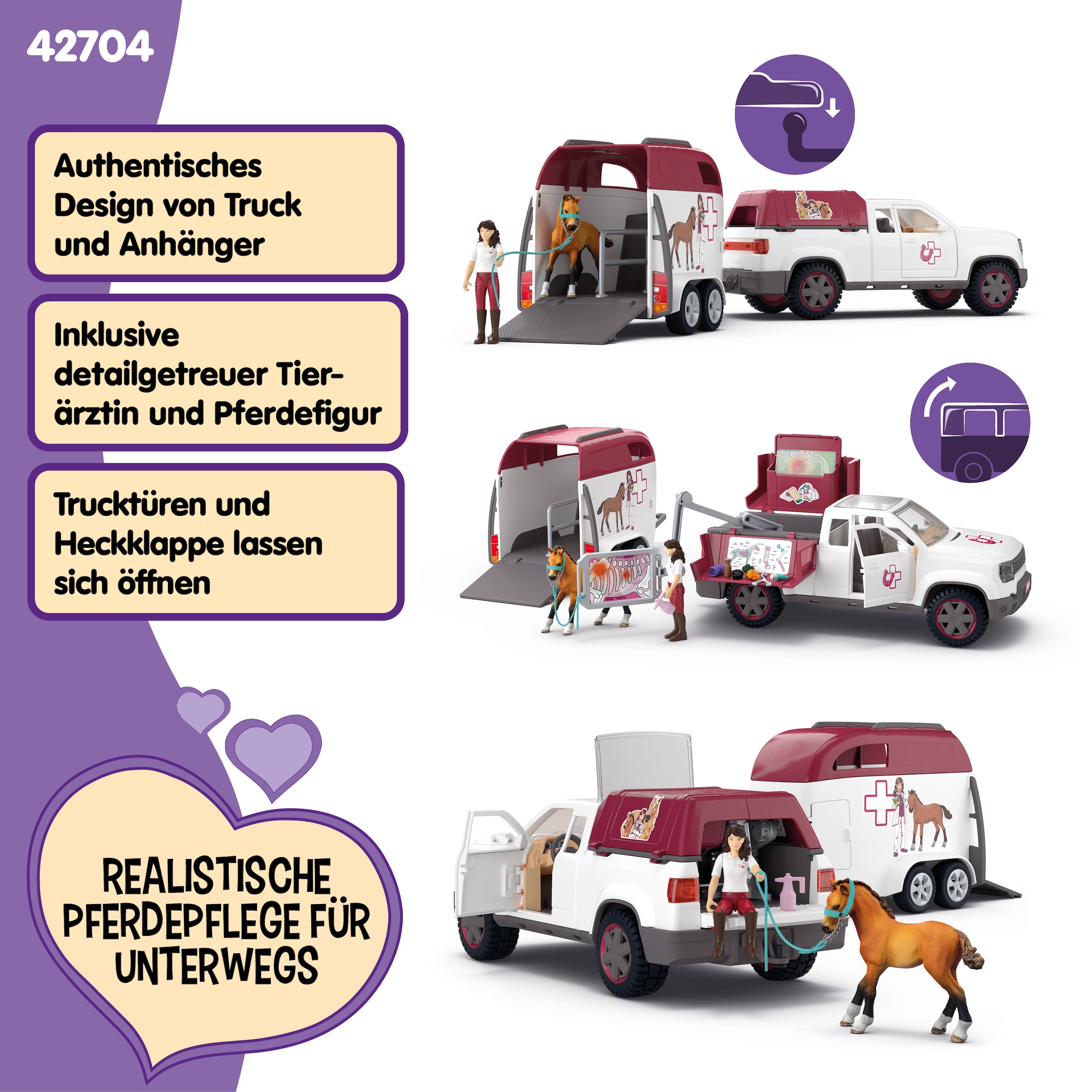 Schleich® Spielzeug-Auto »HORSE CLUB, Mobile Tierärztin mit Anhänger (42704)« Made in Europe