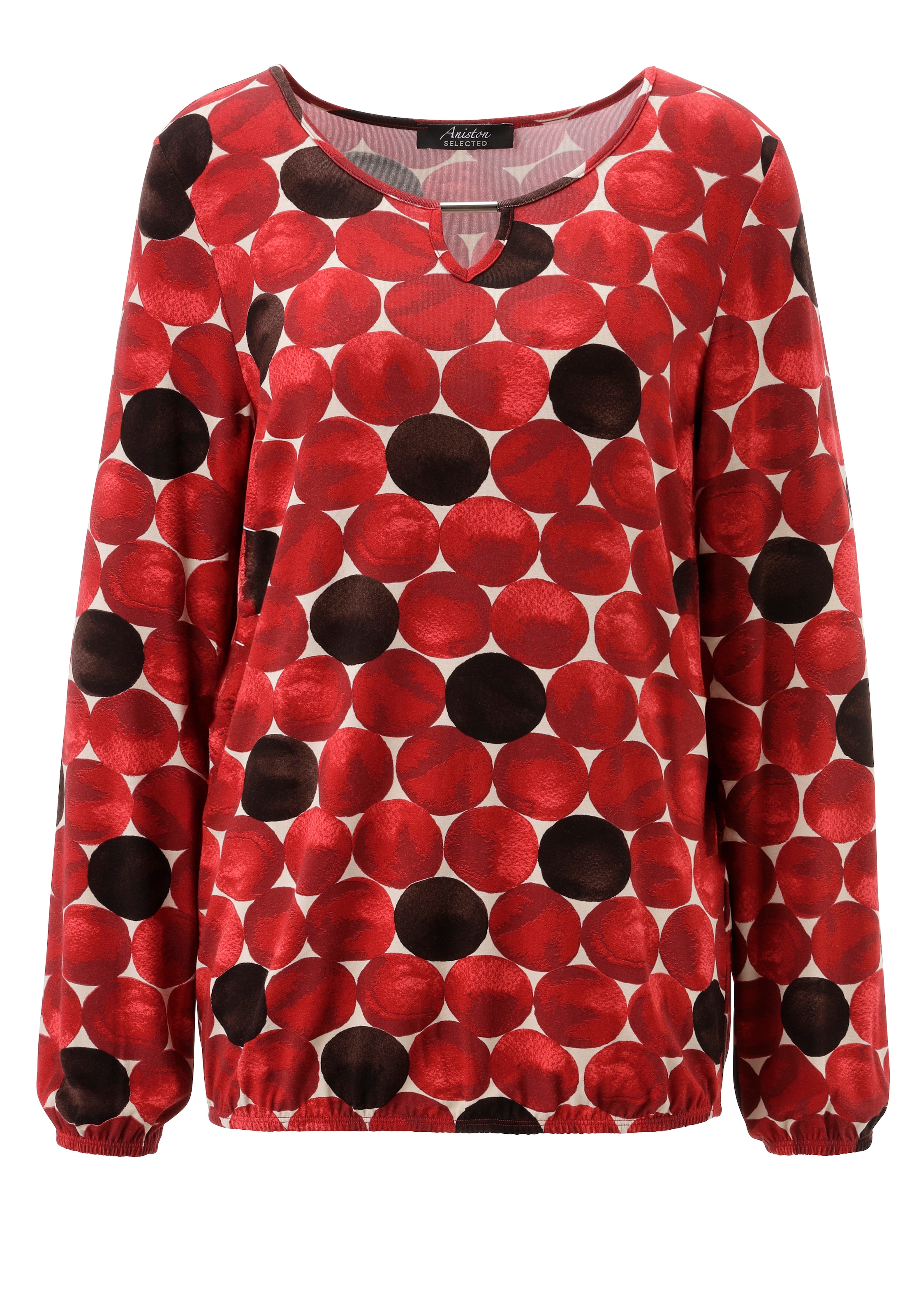Aniston SELECTED Langarmshirt mit Cut-out und grossflächigen Kreis-Druck - NEUE KOLLEKTION