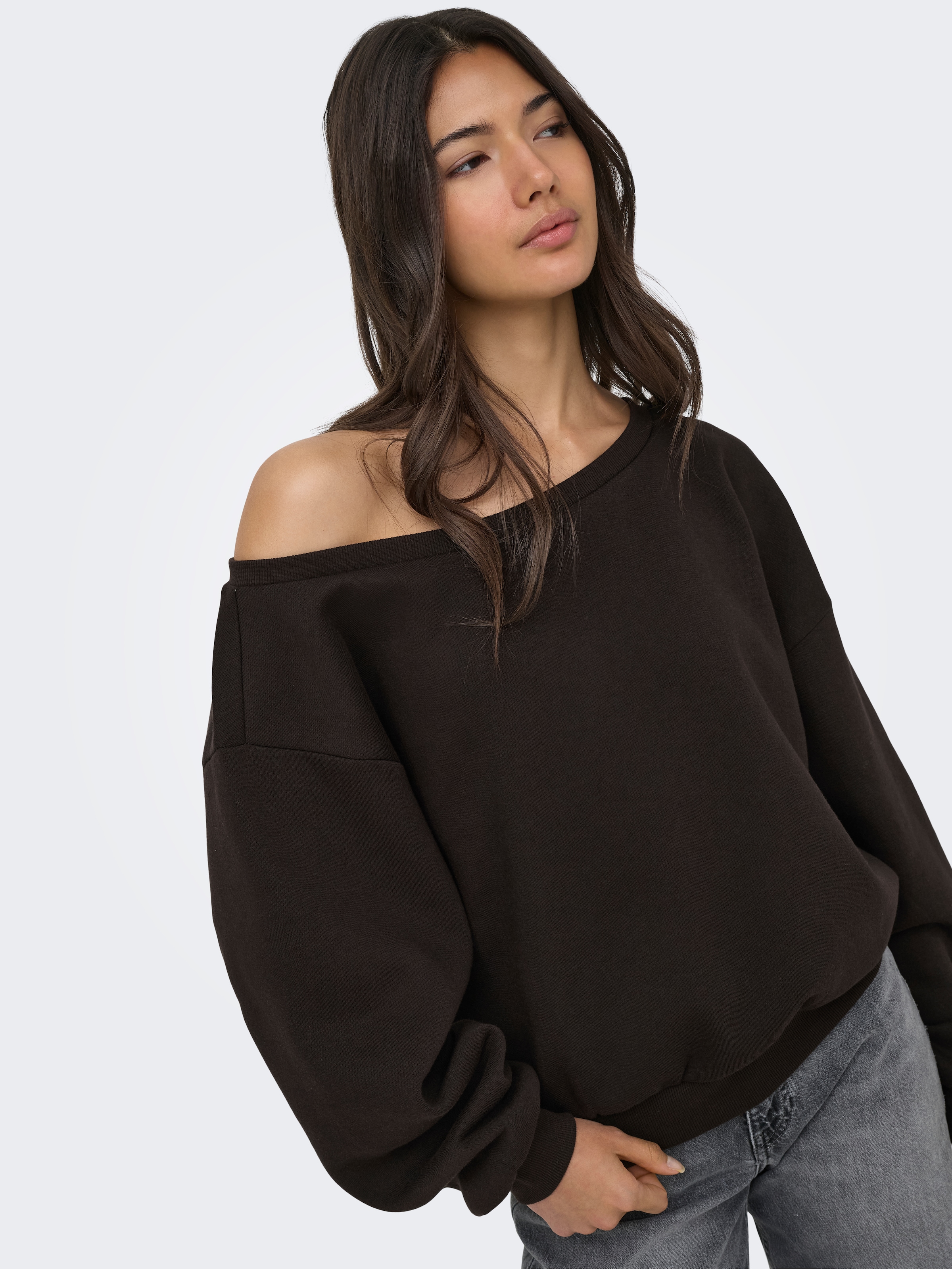 ONLY Sweat-shirt »ONLRHINA L/S ONE SHOULDER NOOS SWT«, mélange de coton, oversize
