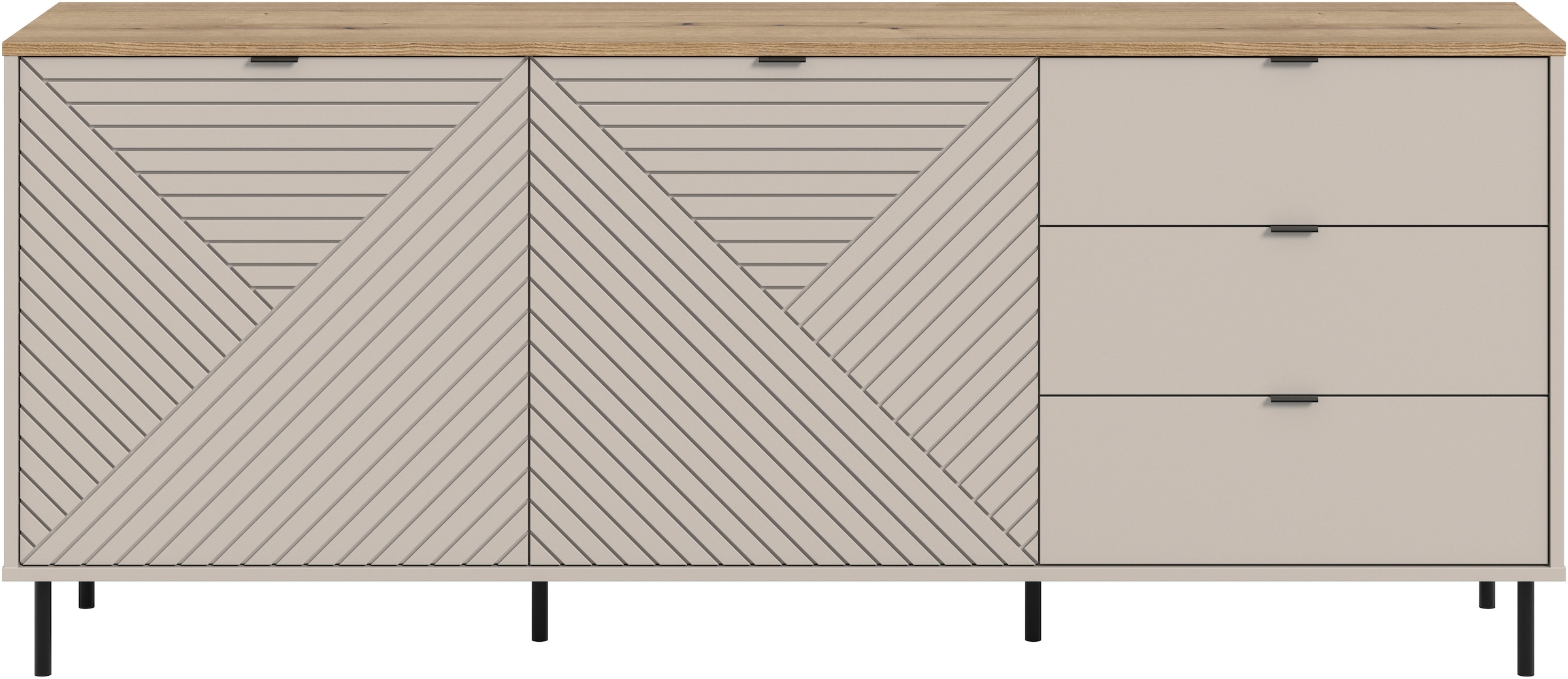 Home affaire Sideboard »RAITA, Breite 184 cm, Front mit Desgin-Fräsung, 2 Türen, viel Stauraum« moderne Farbkombi, individuell einsetzbar, Griffe & Füsse aus Metall,  Kommode, Anrichte, Schrank, Highboard, TV-Board