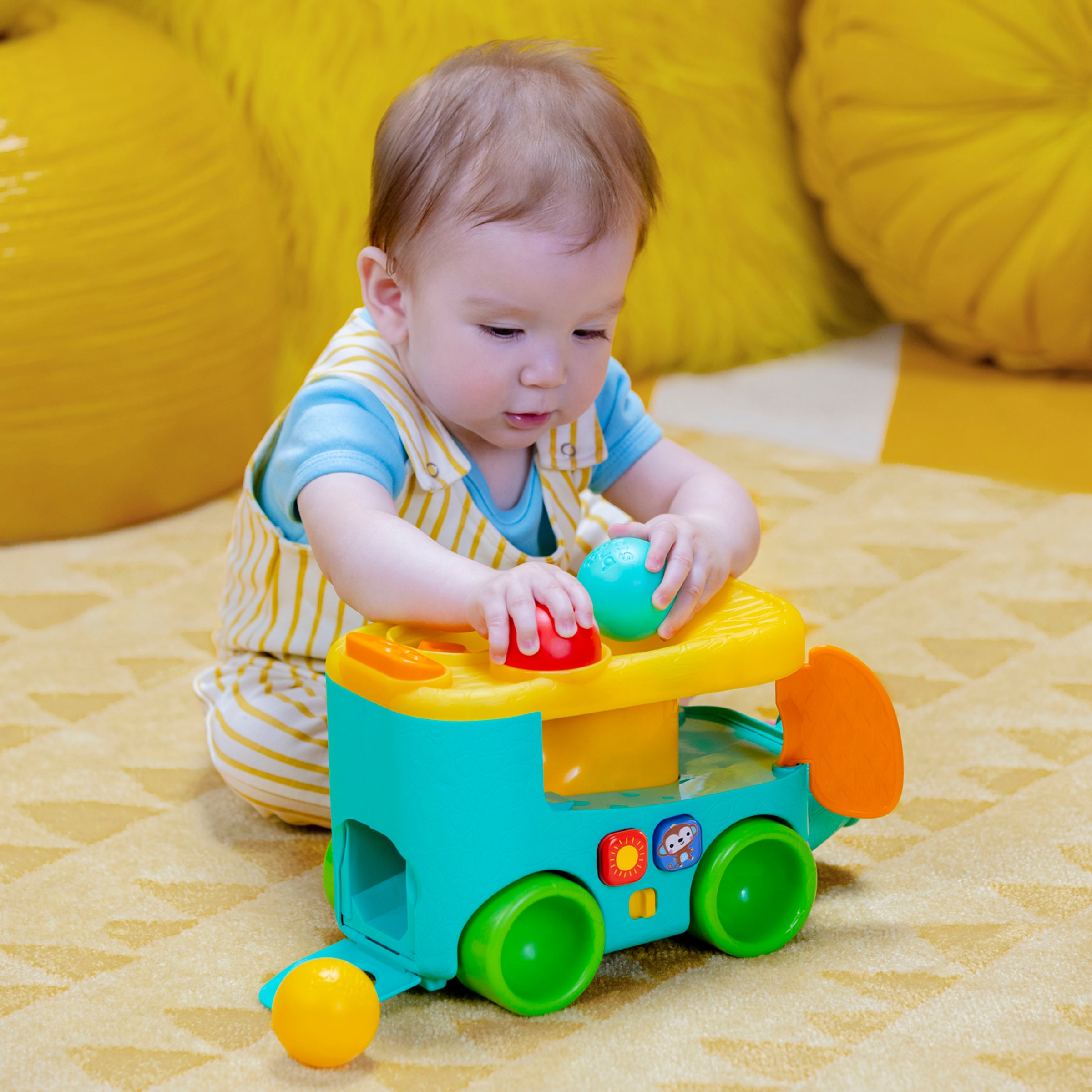 Bright Starts Lernspielzeug »Pop & Roll Safari Bus  Ball Play Toy« mit Licht und Sound