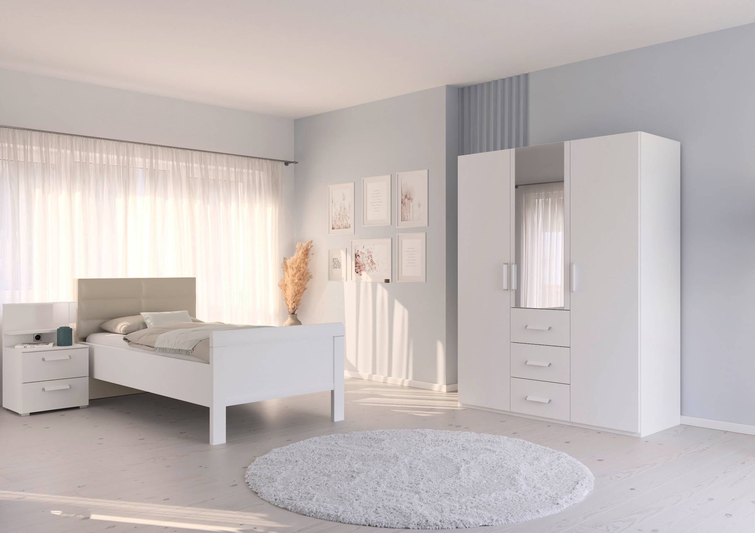 rauch Schlafzimmer-Set »Komplettschlafzimmer Schlafzimmer EVELYN« Set, inkl. SOFT-CLOSE-FUNKTION, 3 Stk. tlg. Schrank und Bett in 2 Breiten, Nachttisch mit Paneel MADE IN GERMANY