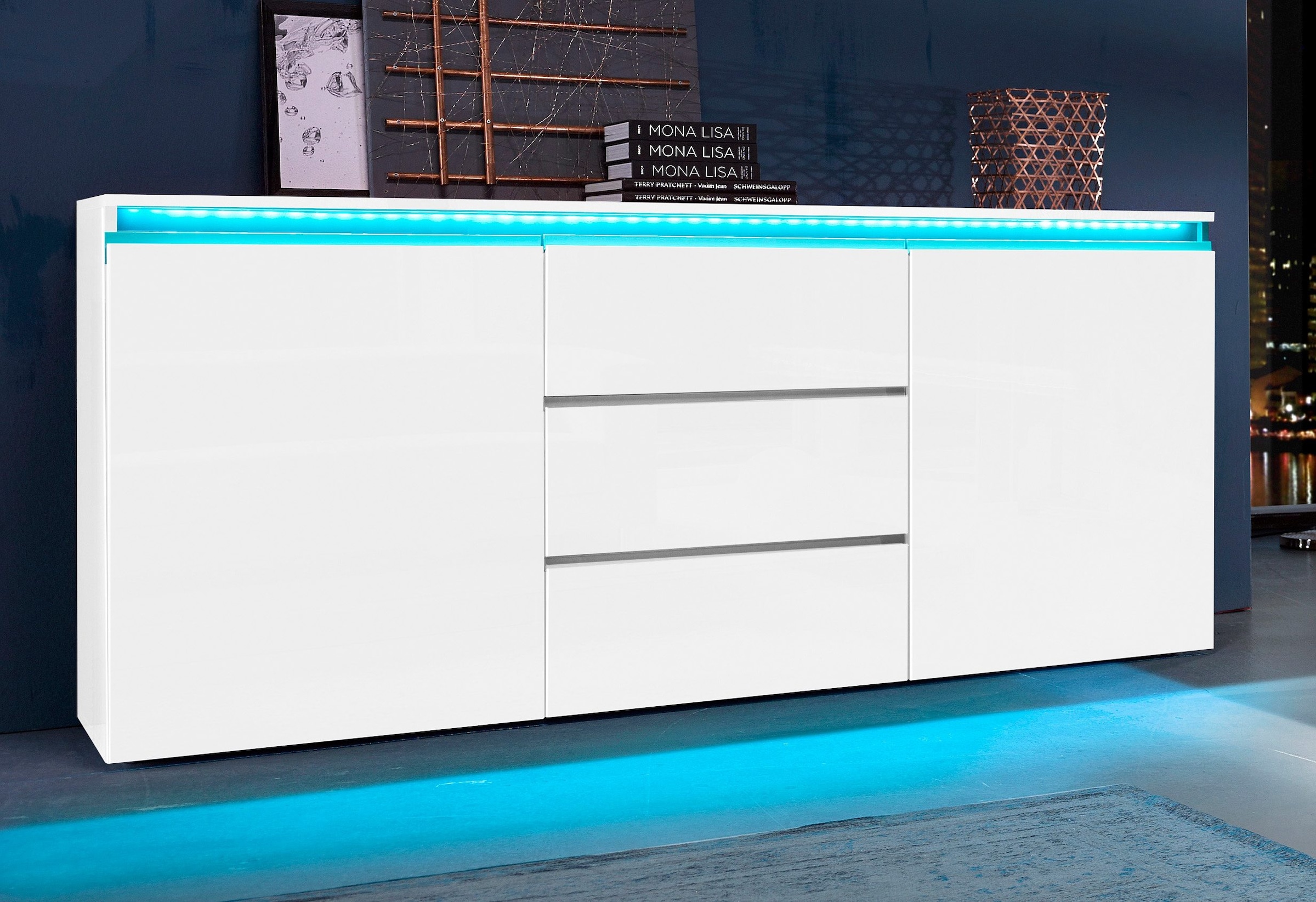 Home affaire Sideboard »Magic, Kommode, Schrank, Stauraumschrank« mit 2 Türen und 3 Schubkästen Hochglanz lackiert (B/T/H) 180x40x81 cm