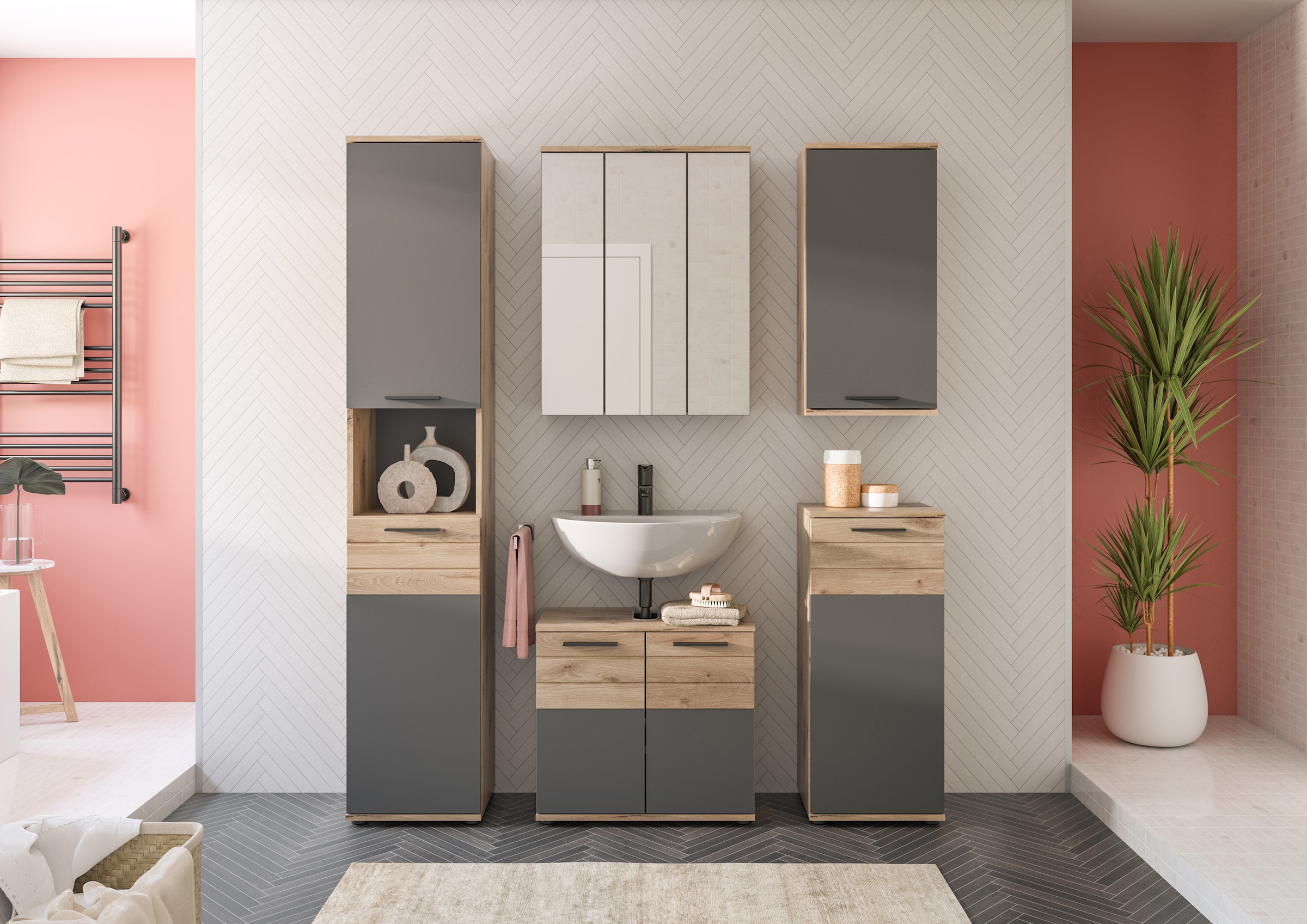 welltime Badmöbel-Set »Riga, 5 teilig, bestehend aus:« Set, 5 Stk. tlg.