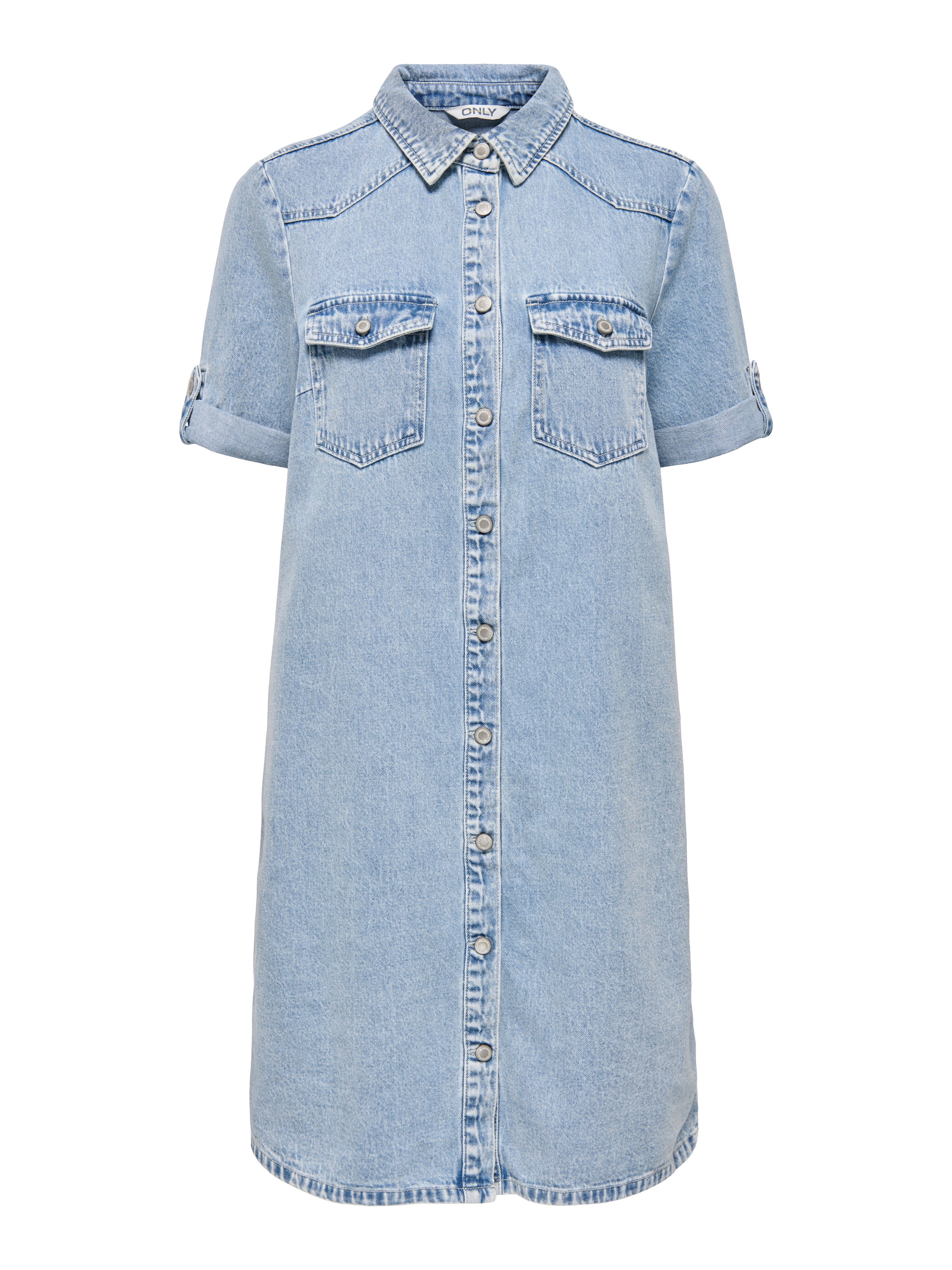 ONLY Robe en jean »ONLLISA – Denimkleid mit Knopfleiste und Brusttaschen« Poches poitrine mélange de coton