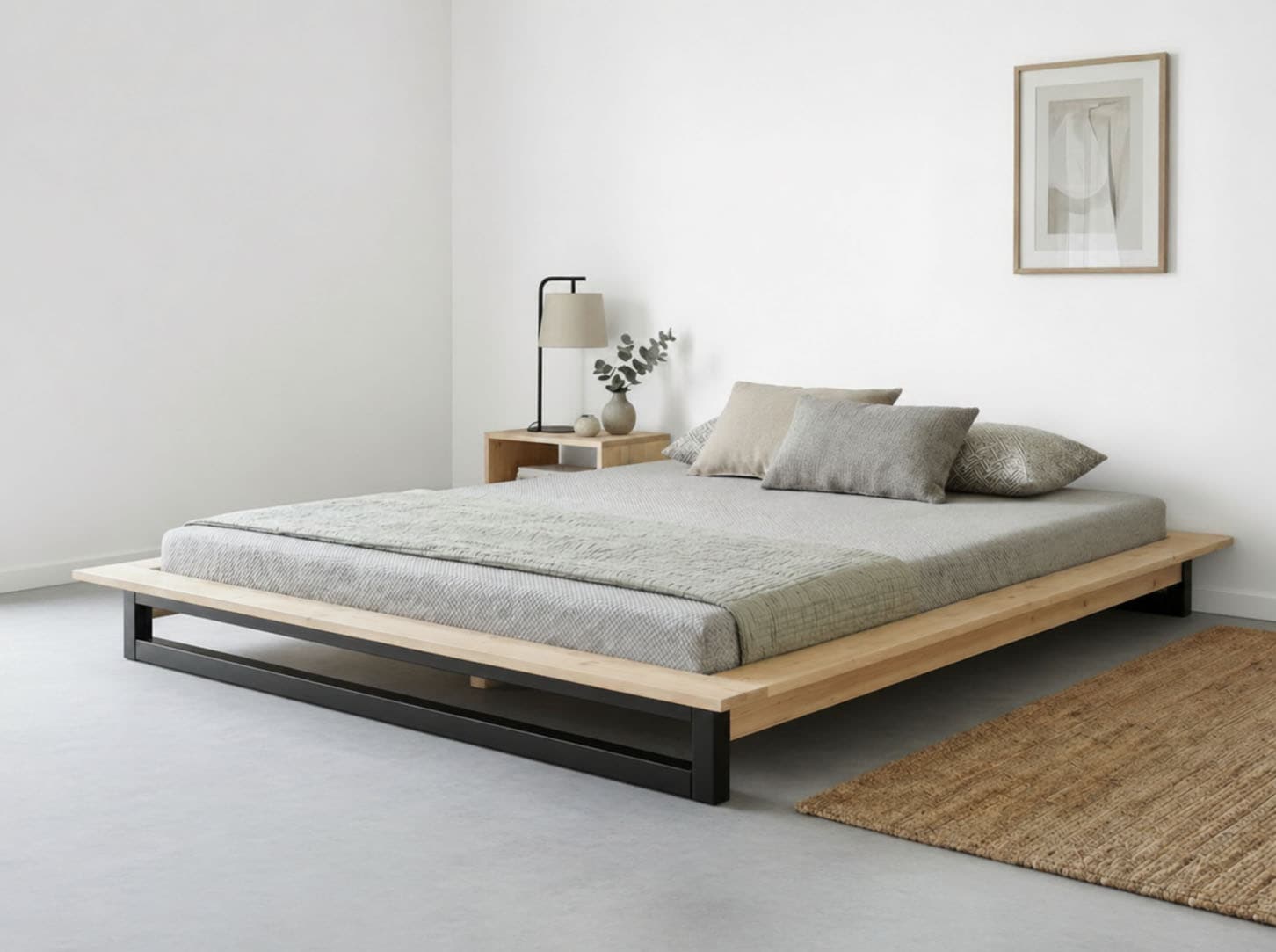GOODproduct Lit futon »Kobe, Massivholzbett aus Kiefer im Industrial Design, 200 KG belastbar« B/T/H:165/225/18,1 cm,  stabiles Kufengestell,  rundum Ablagefläche, FSC, Made in Europe