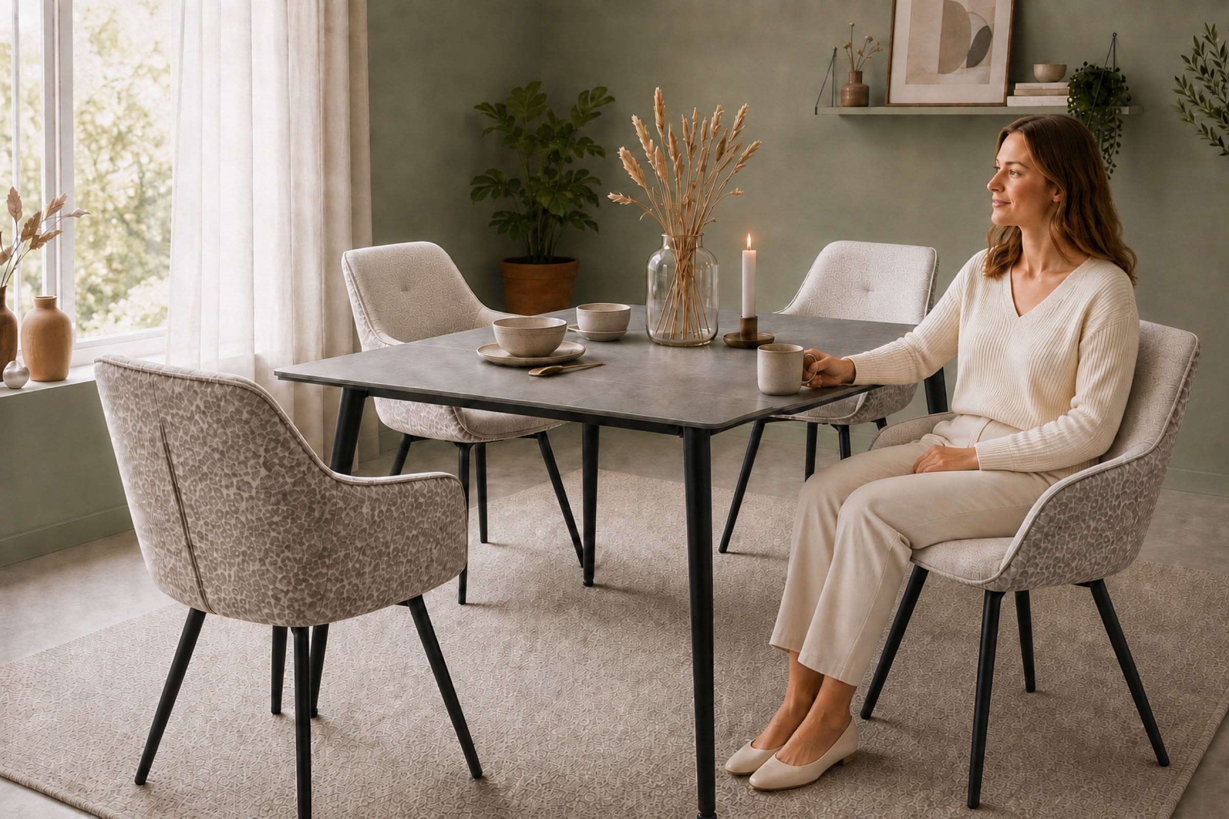 GOODproduct Esszimmerstuhl »Lincoln« (Set) 2 Stk.moderner Stuhl mit Leopardenlook, Webstoff und 360°-Drehfunktion