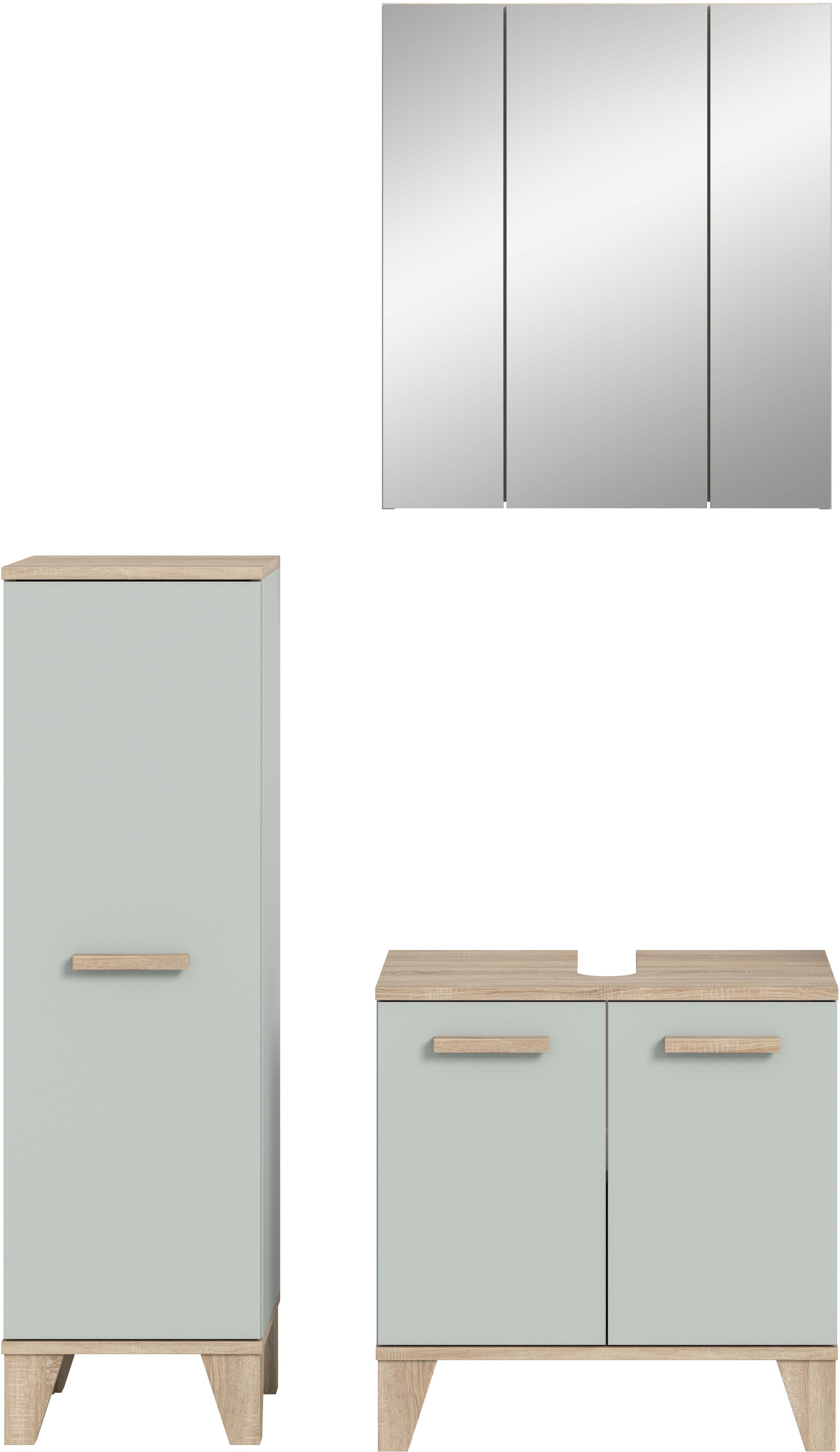 welltime Ensemble de meubles de salle de bain »MINTTU, 3-teilige moderne Badkombination im SCANDI-Look« bestehend aus: Midischrank, Waschbeckenunterschrank & Spiegelschrank, 3 cuis tlg.
