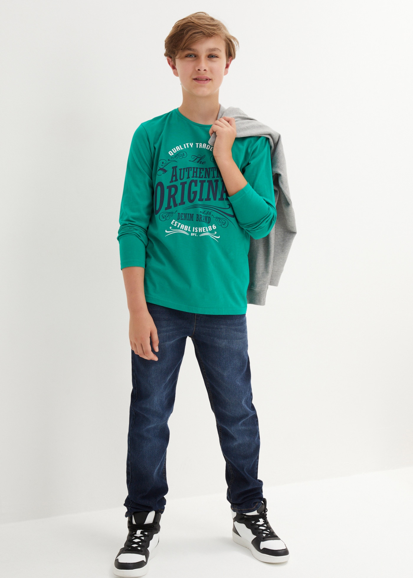 bonprix T-shirt à manches longues Paquet,  pour enfants, en coton, col rond, style décontracté