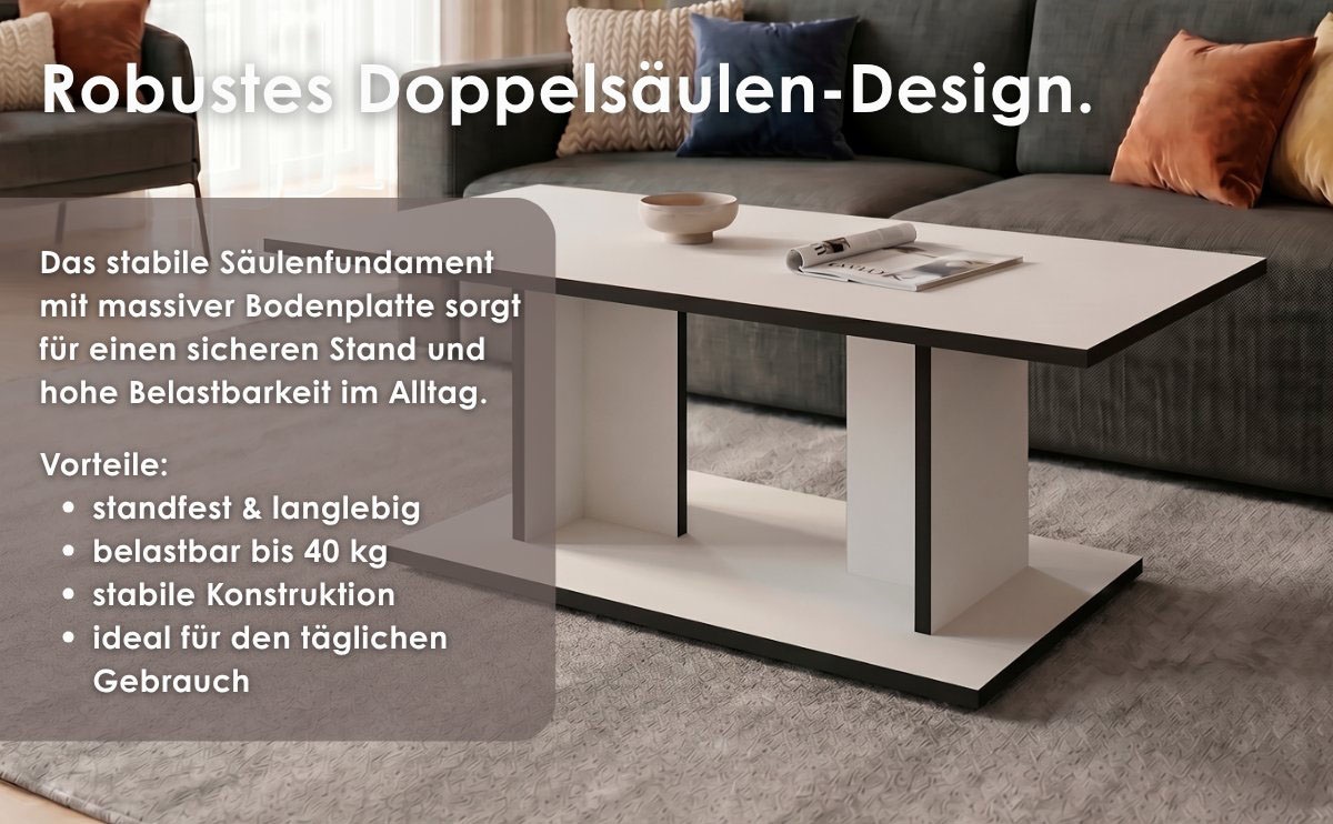 byLIVING Couchtisch »TOM« Eiche-Optik oder Weiss, Kante schwarz, Belastbarkeit 40 kg, B: 110 cm