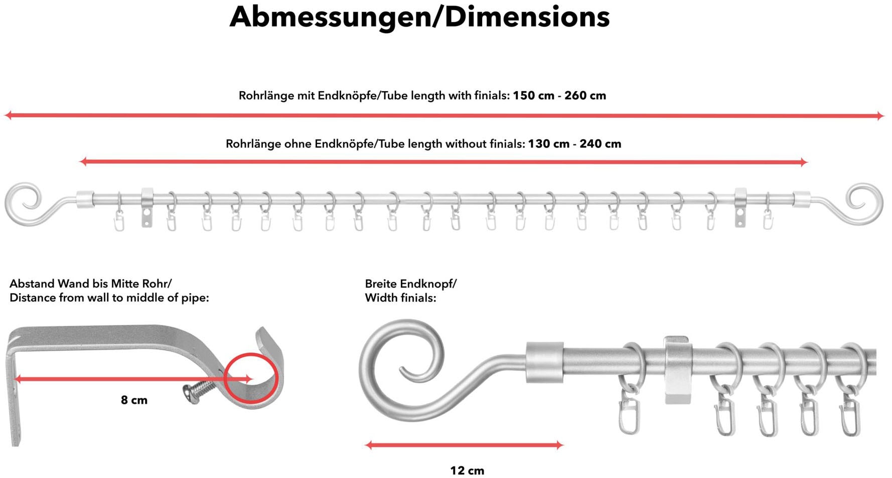 LICHTBLICK ORIGINAL Gardinenstange »Gardinenstange Kringel, 16 mm, ausziehbar« 1 läufig-läufig