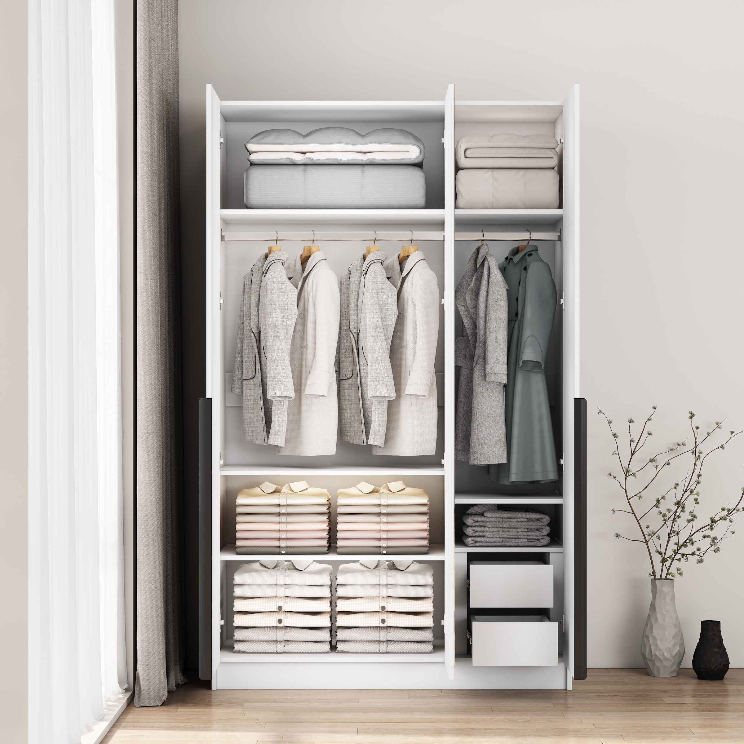 GOODproduct Kleiderschrank »Annor Schlafzimmerschrank Breite 122cm hochglanz Schrank Garderobe« Drehtürenschrank mit perfekter Innenausstattung - elegante Türgriffe