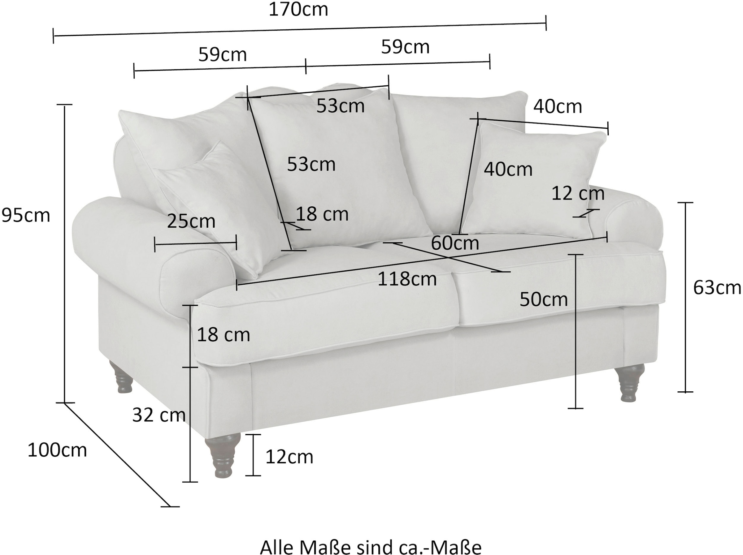 GOODproduct 2-places »Westminster, Sofa im Landhausstil, Couch mit Zierkissen« rembourrage à ressorts, pied tourné, revêtement microfibre de haute qualité