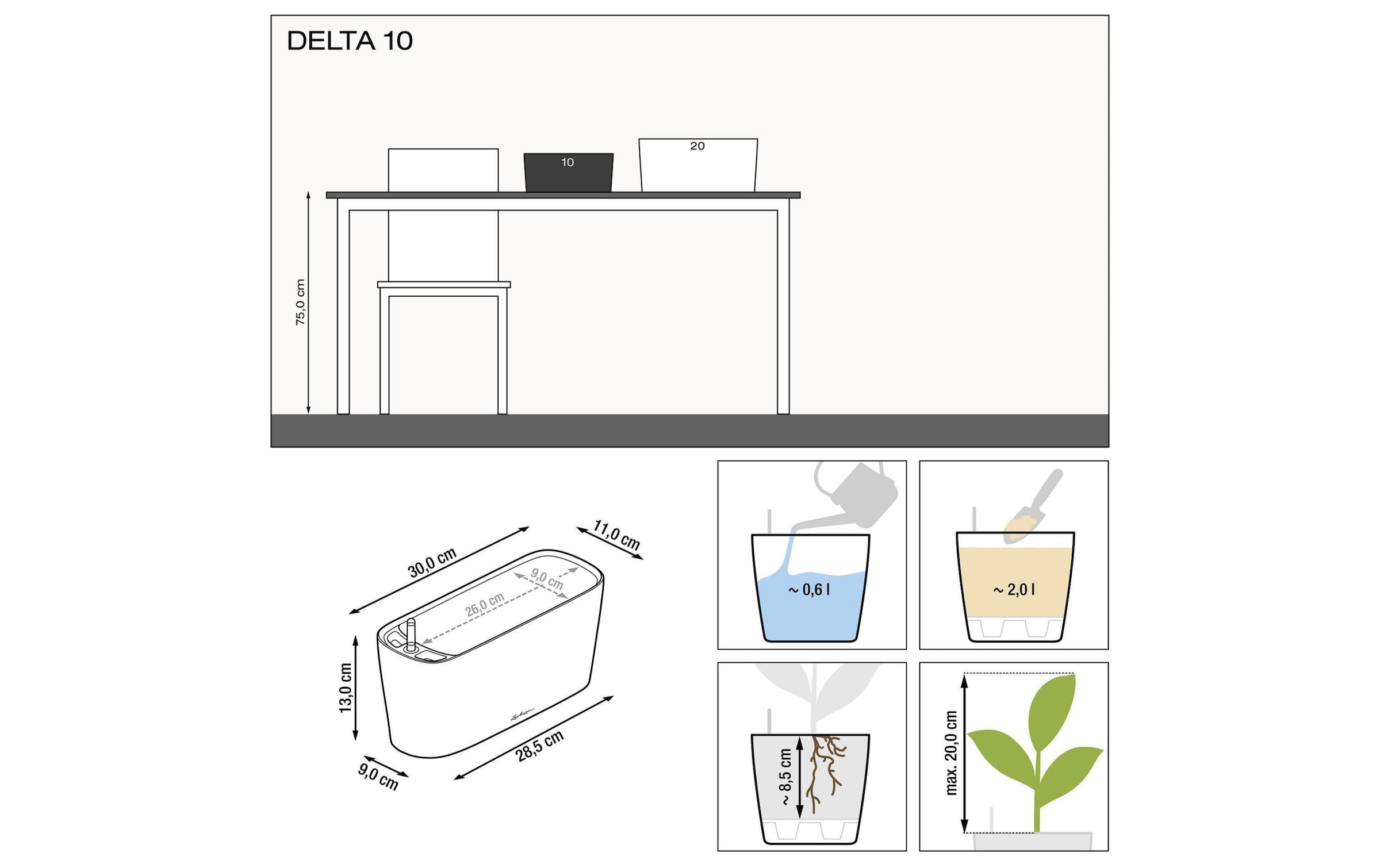   Blumentopf »Lechuza Delta 10 Table Planter«