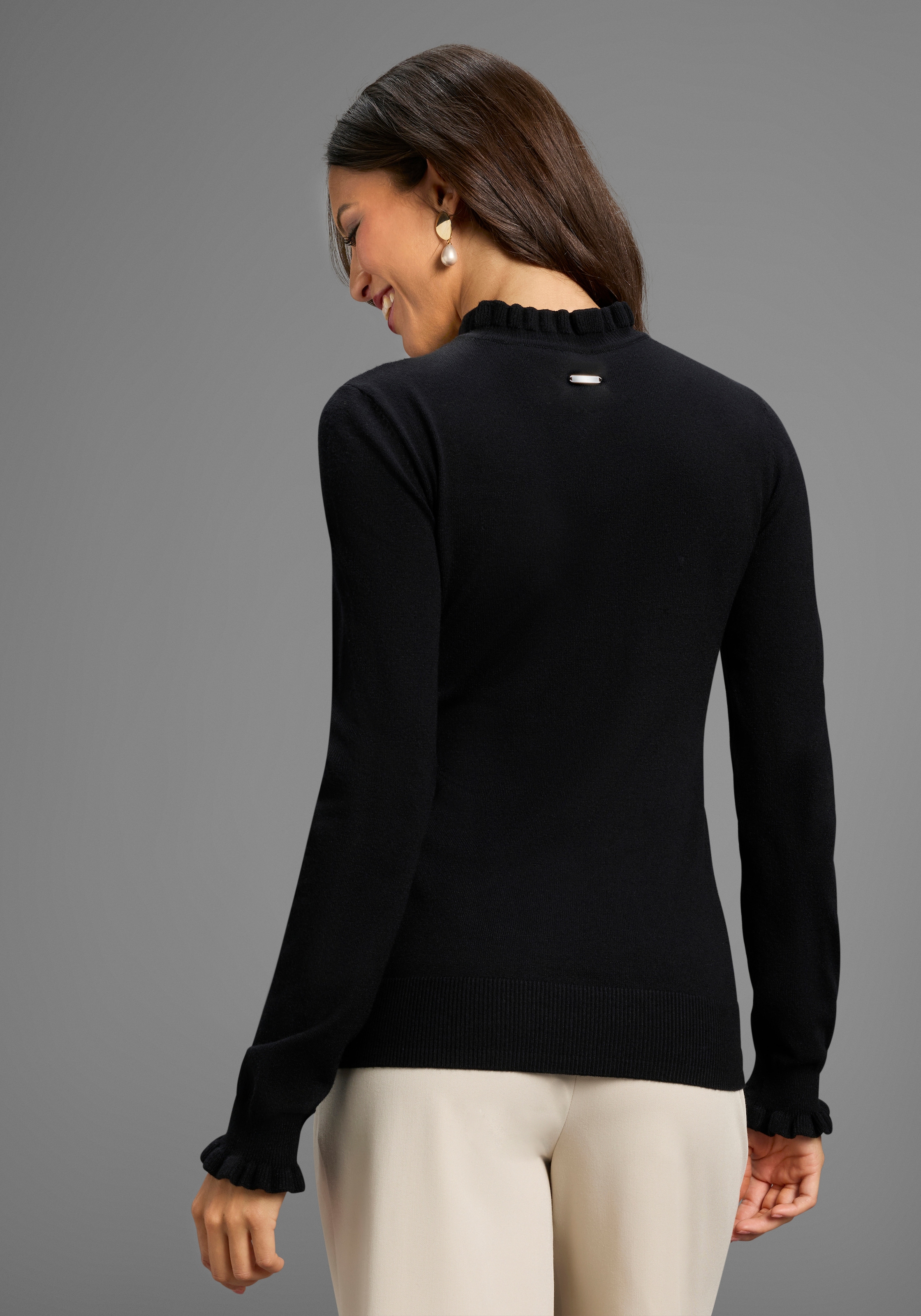 Laura Scott Stehkragenpullover , Feinstrickpullover mit femininem Spitzeneinsatz - NEUE KOLLEKTION
