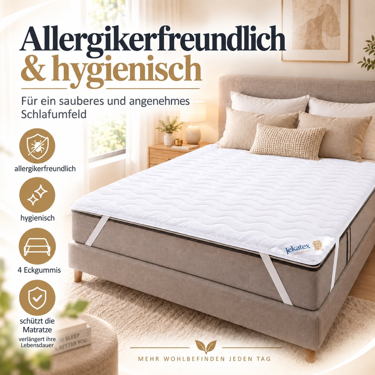 Jekatex Matratzenauflage »Denver, Matratzenauflage – supersoft, hygienisch bis 95 °C waschbar« In vielen Grössen erhältlich von 80 x 200 cm bis 200 x 200 cm